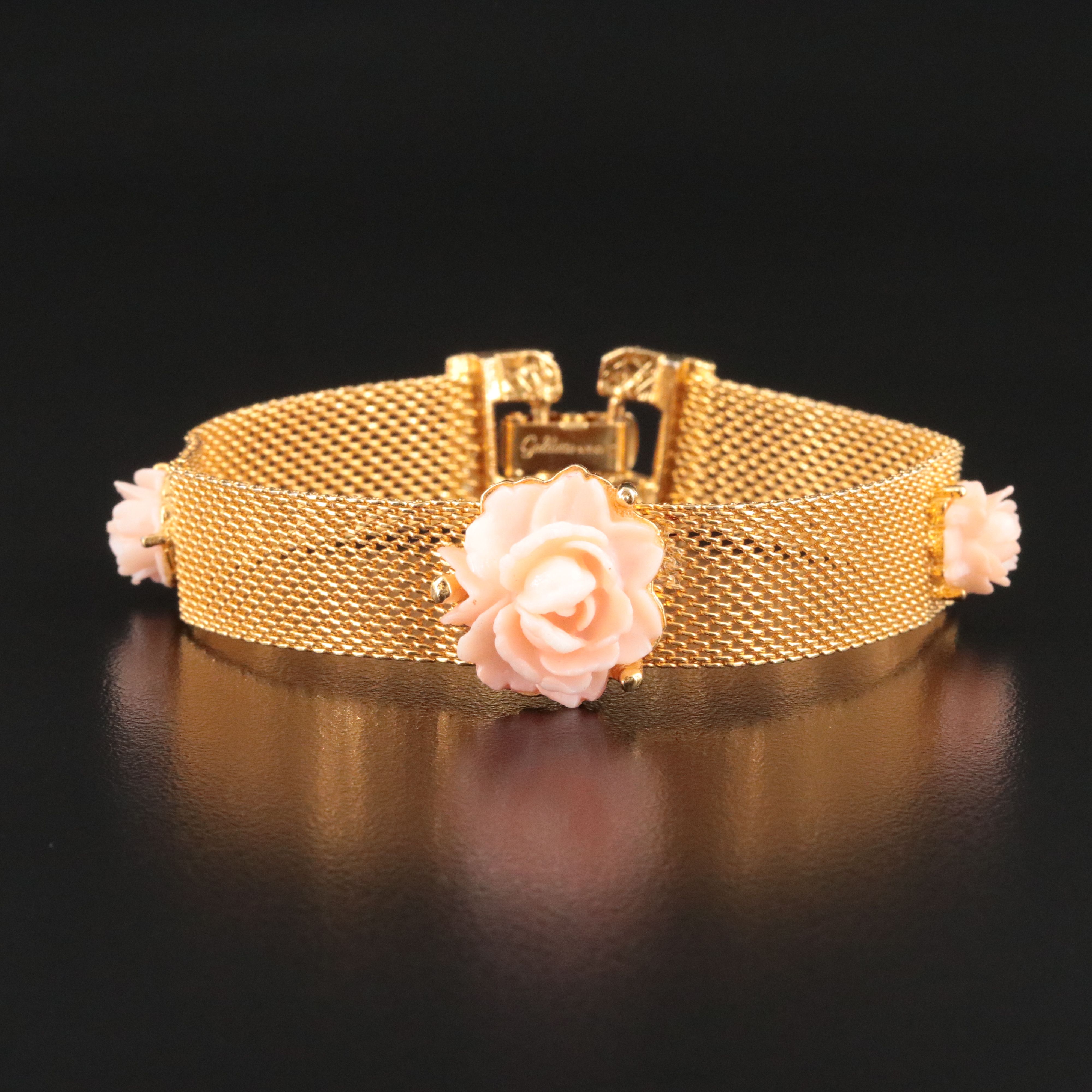 Goldette Mesh Coral Rosette Bracelet
