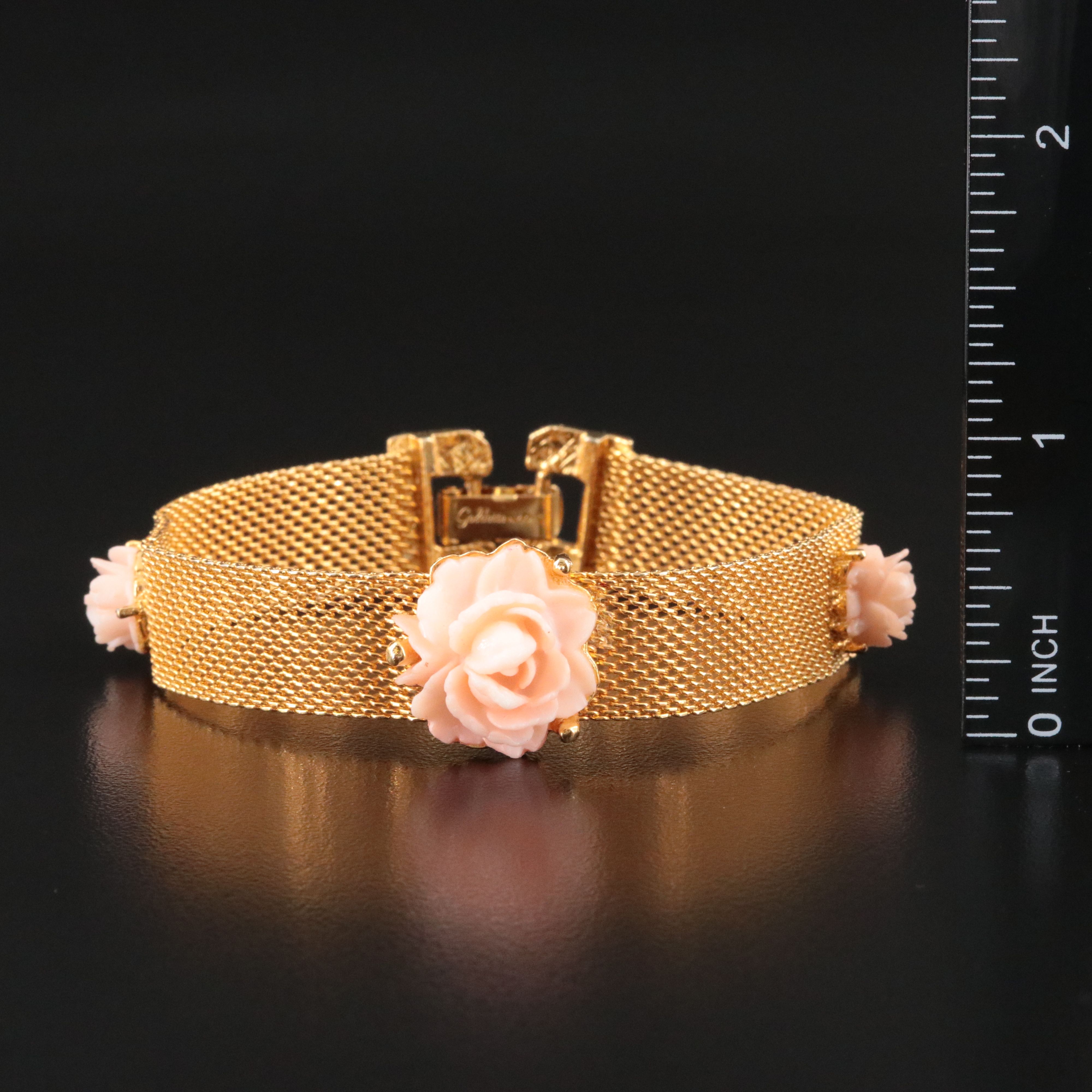 Goldette Mesh Coral Rosette Bracelet
