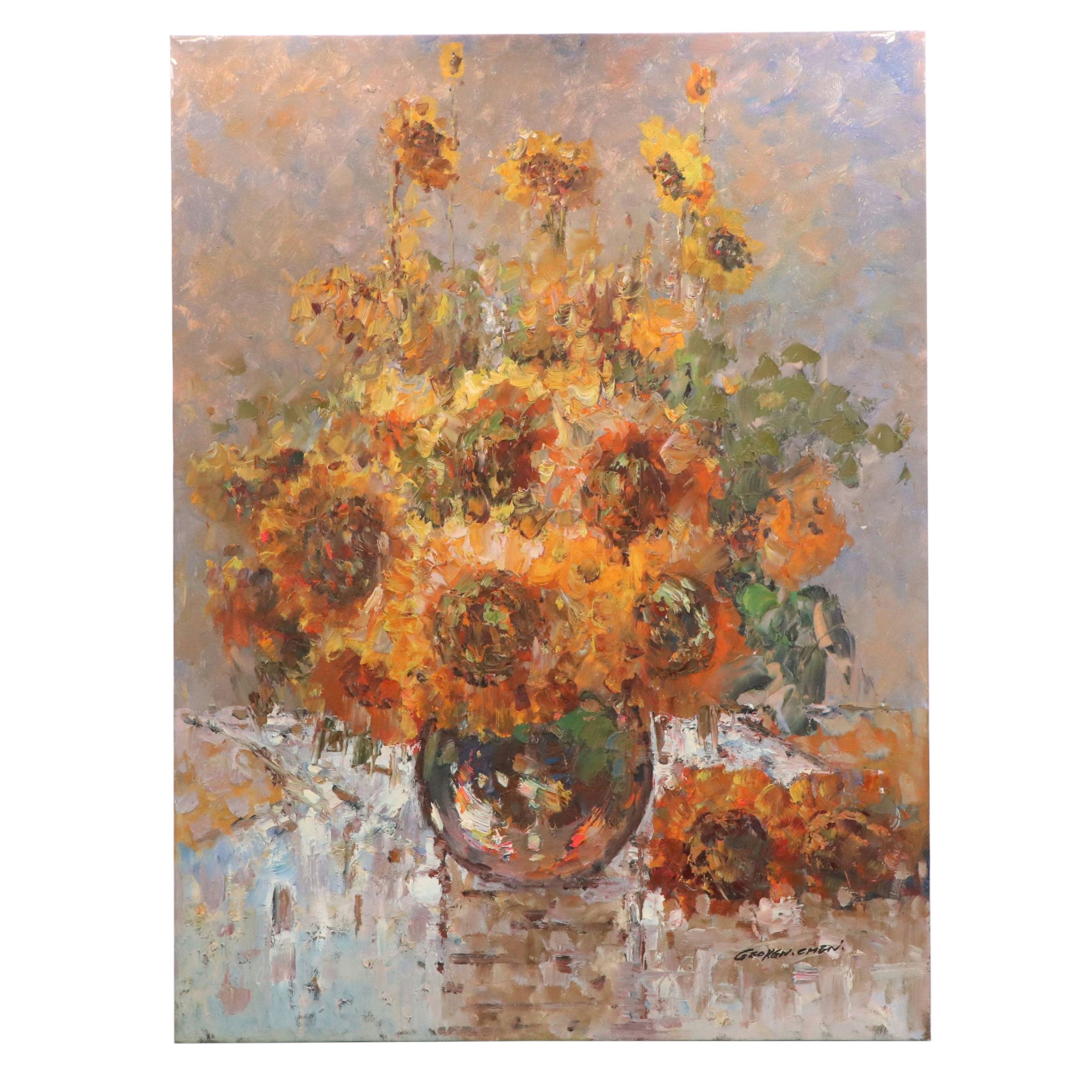 Still Life with Vase of Sunflowers Oil Painting