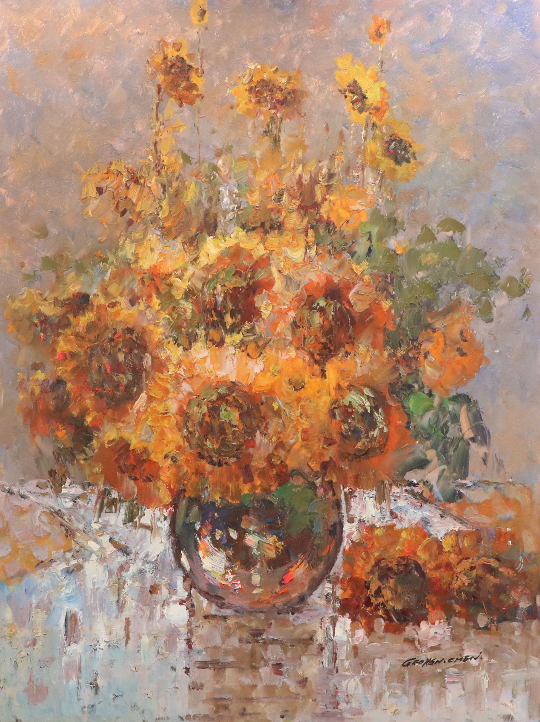 Still Life with Vase of Sunflowers Oil Painting