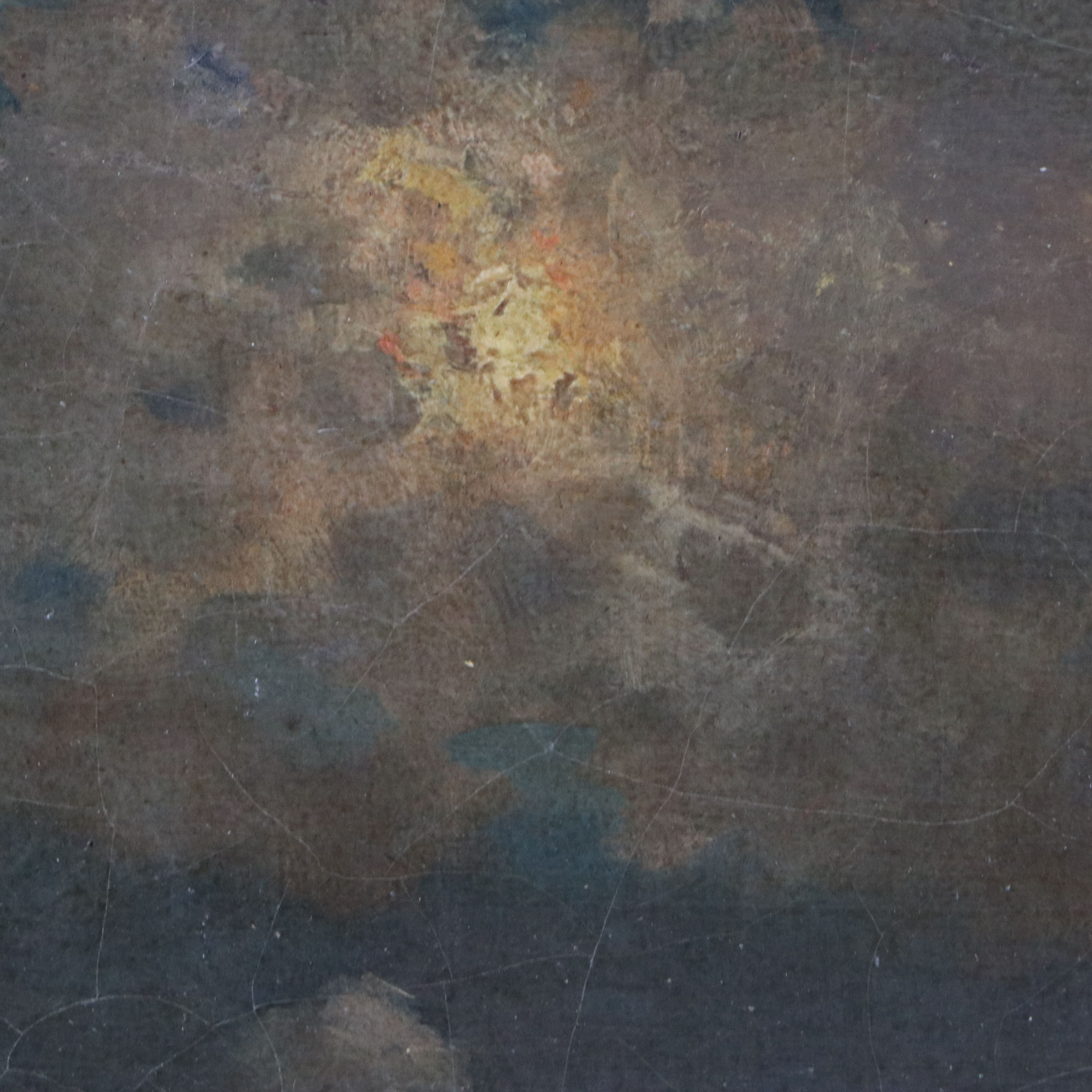 Continental School Nocturne Oil Painting of Coastal Landscape, 19th Century