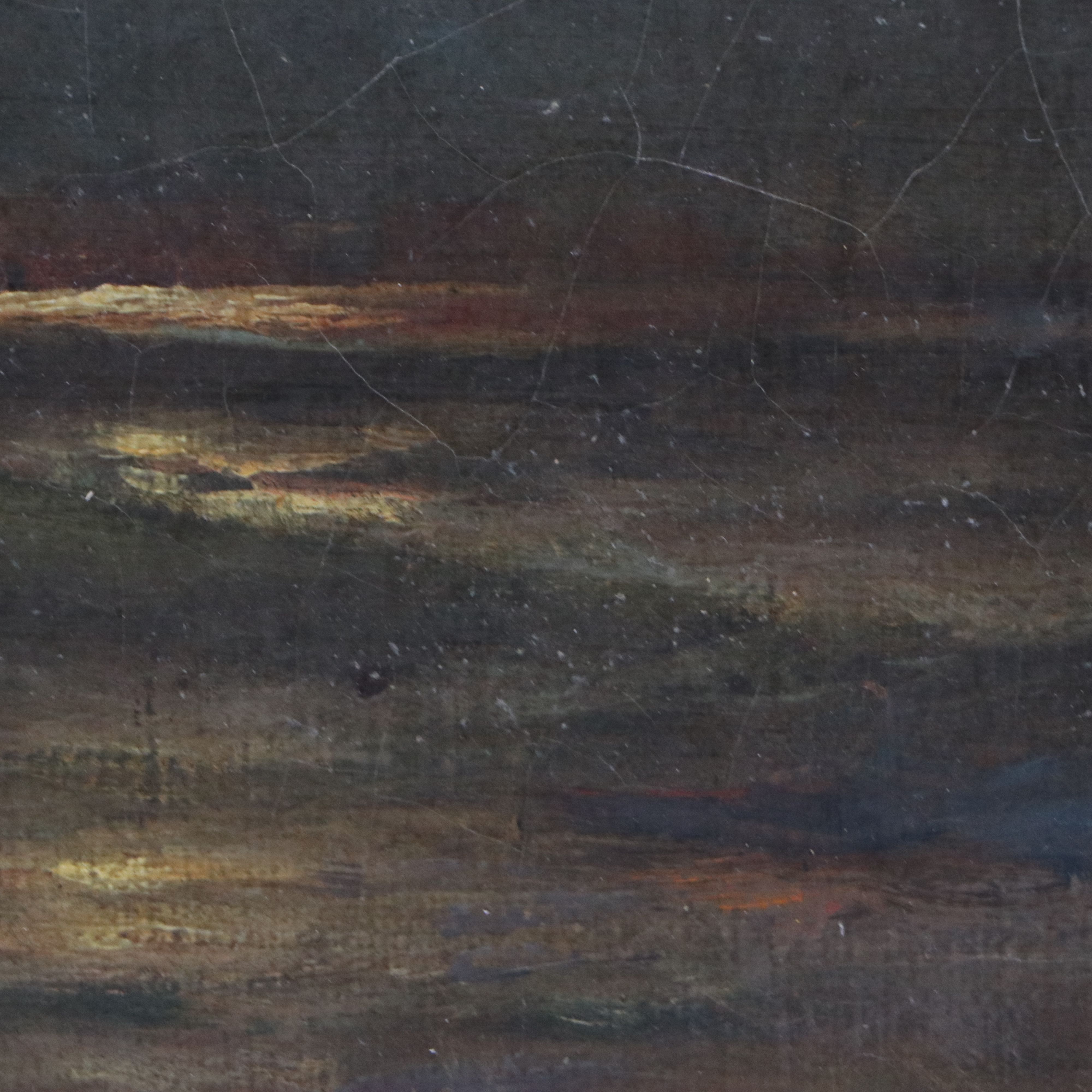 Continental School Nocturne Oil Painting of Coastal Landscape, 19th Century