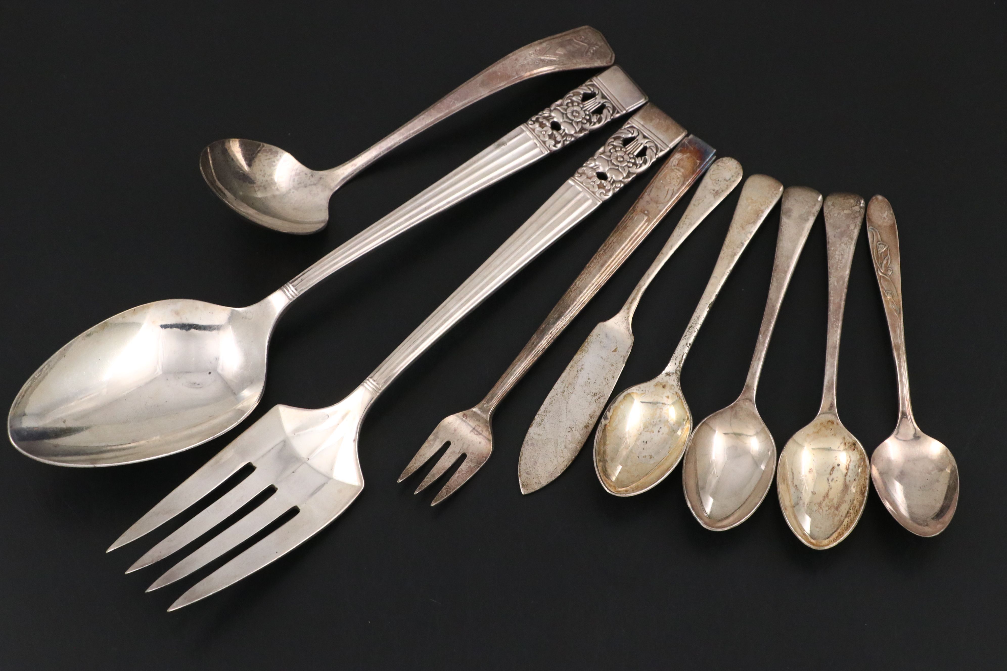 Schneider Toledo Sterling Handle Cake Breaker and Other Vintage Flatware