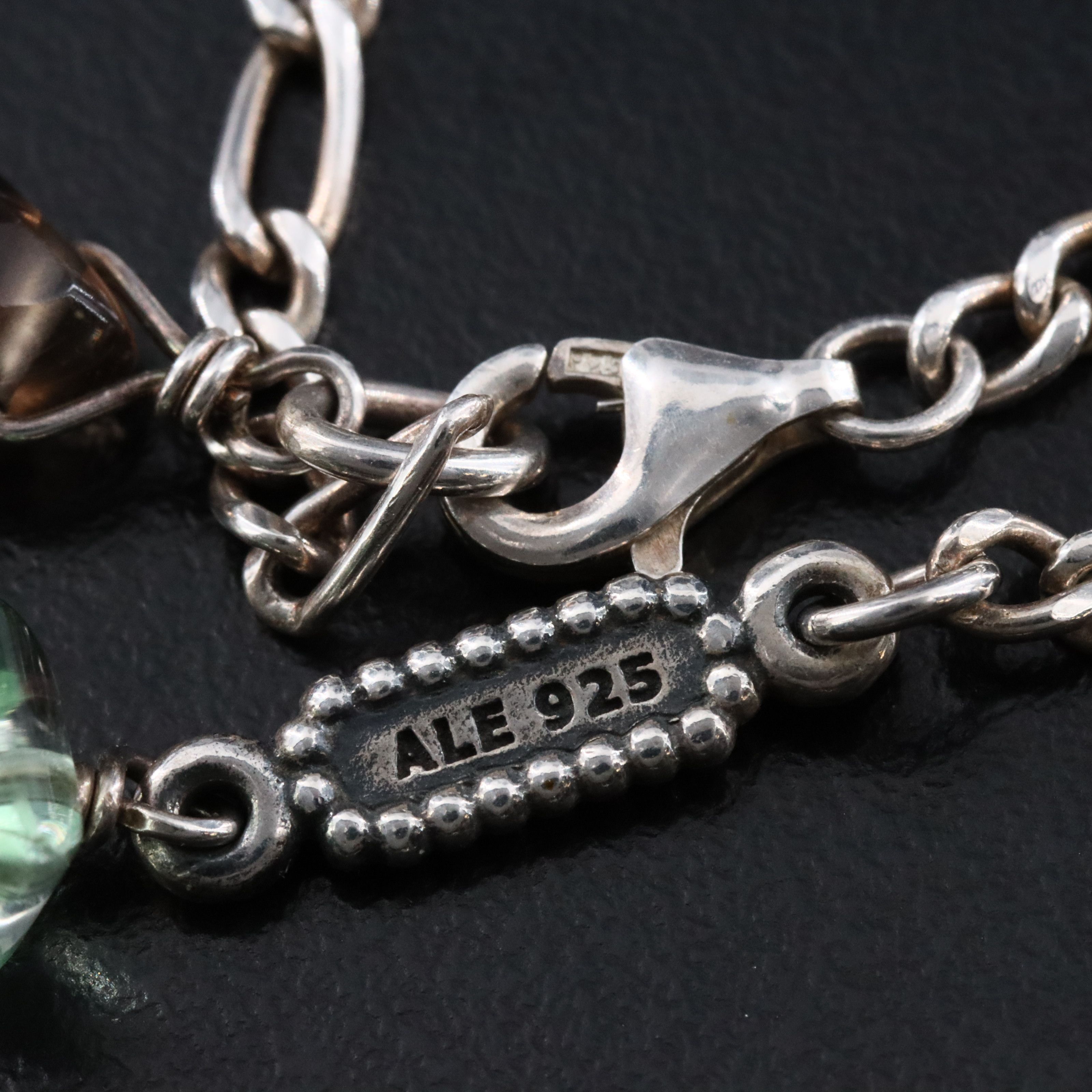 Pandora Sterling Station Necklace Featuring Pearl, Smoky Quartz, and CZ