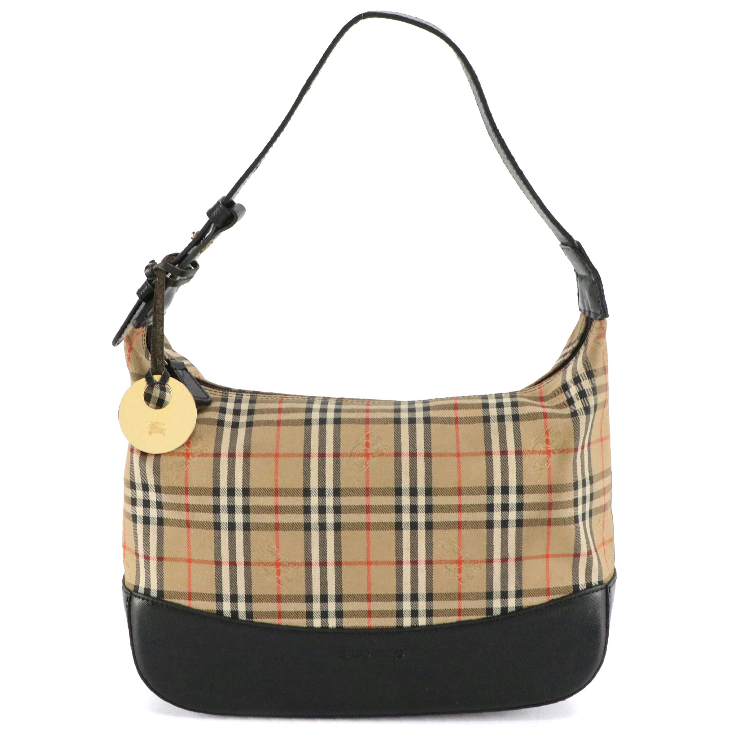 Burberrys Haymarket Check and Black Saffiano Leather Shoulder Bag with Box