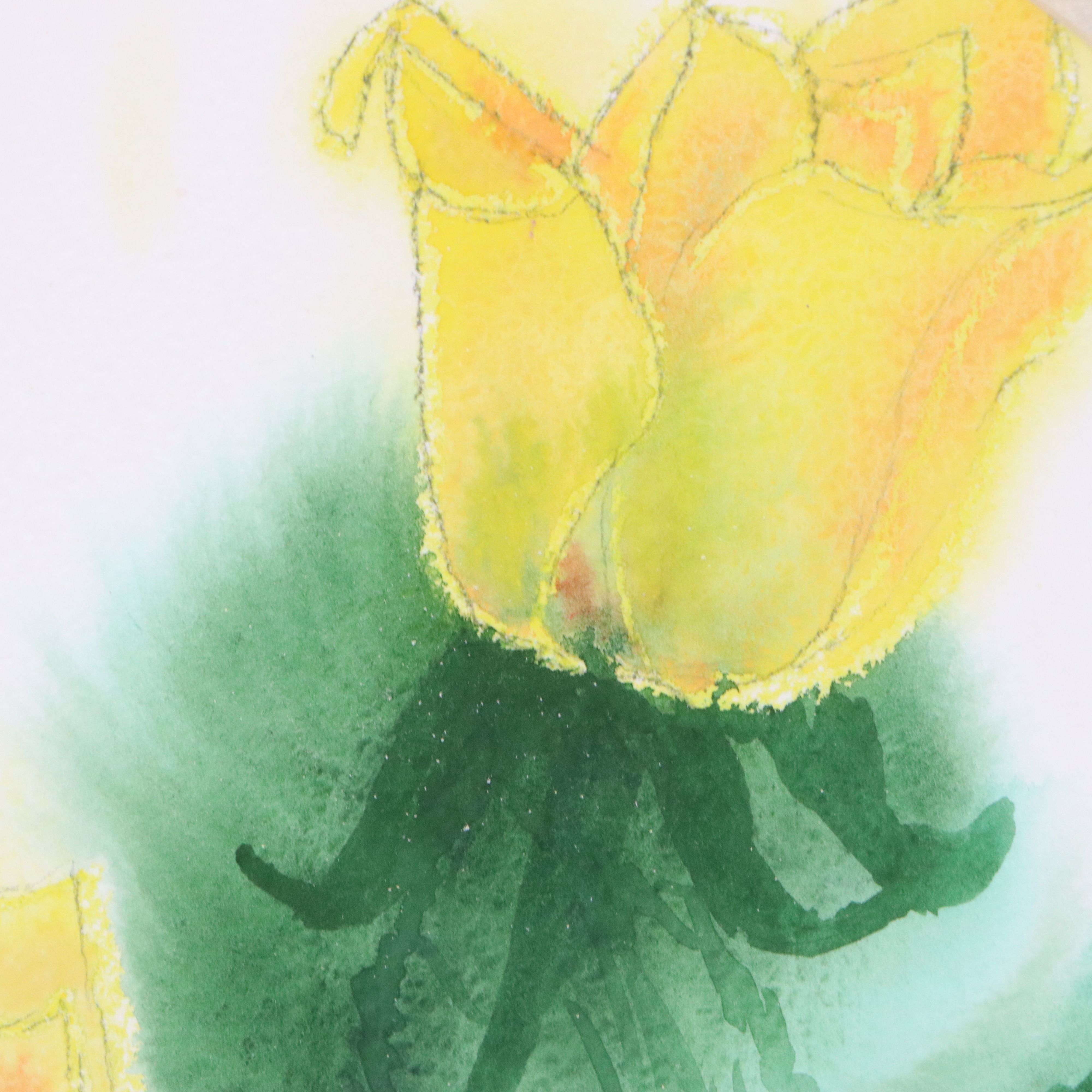 Floral Watercolor Painting of Yellow Roses, 20th Century