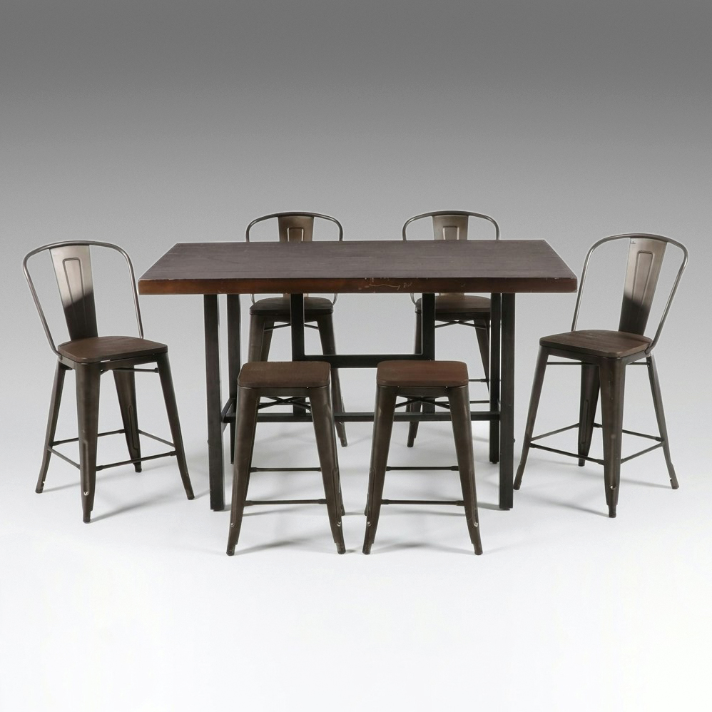 Contemporary Industrial Seven-Piece Counter-Height Dining Set