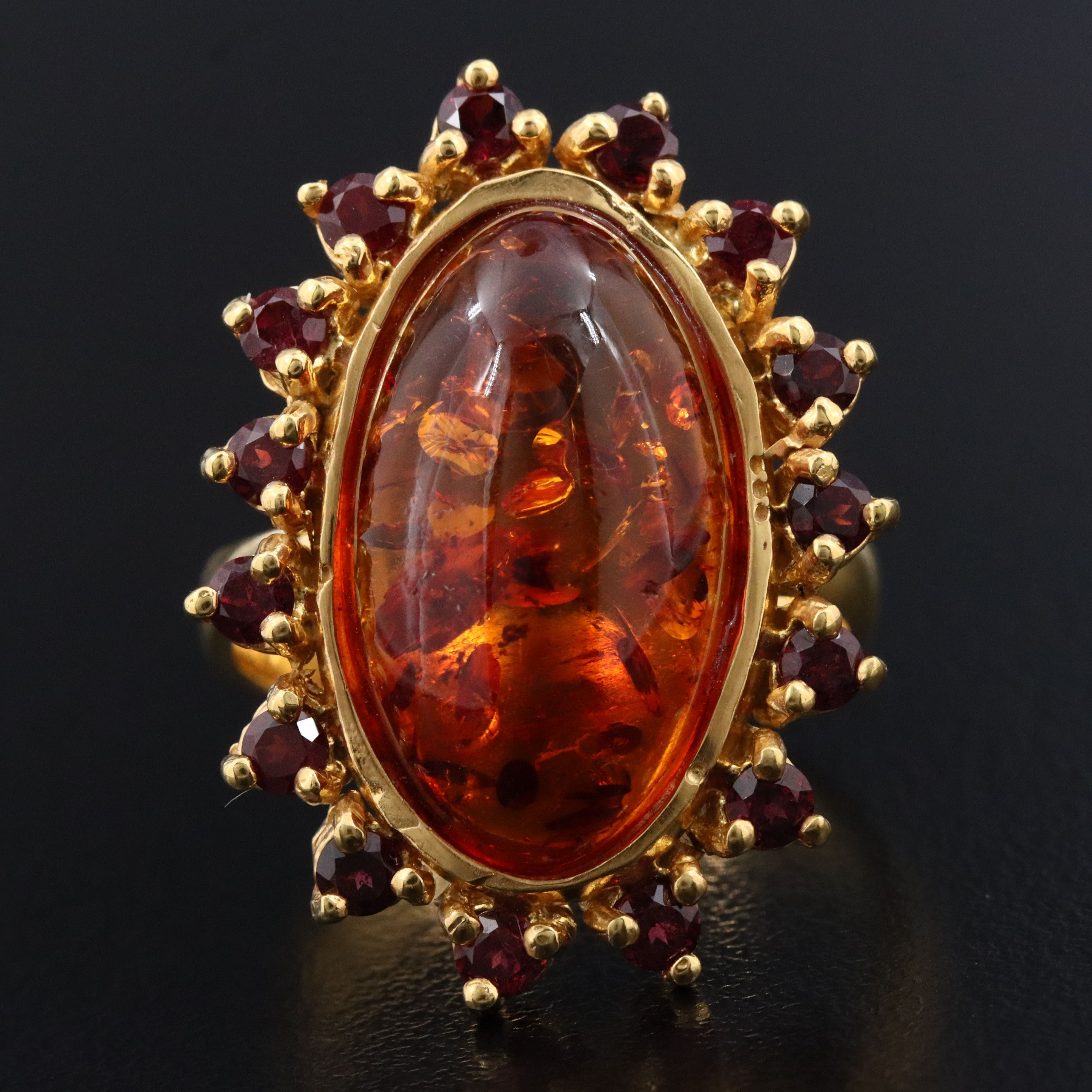 Sterling Amber and Garnet Ring
