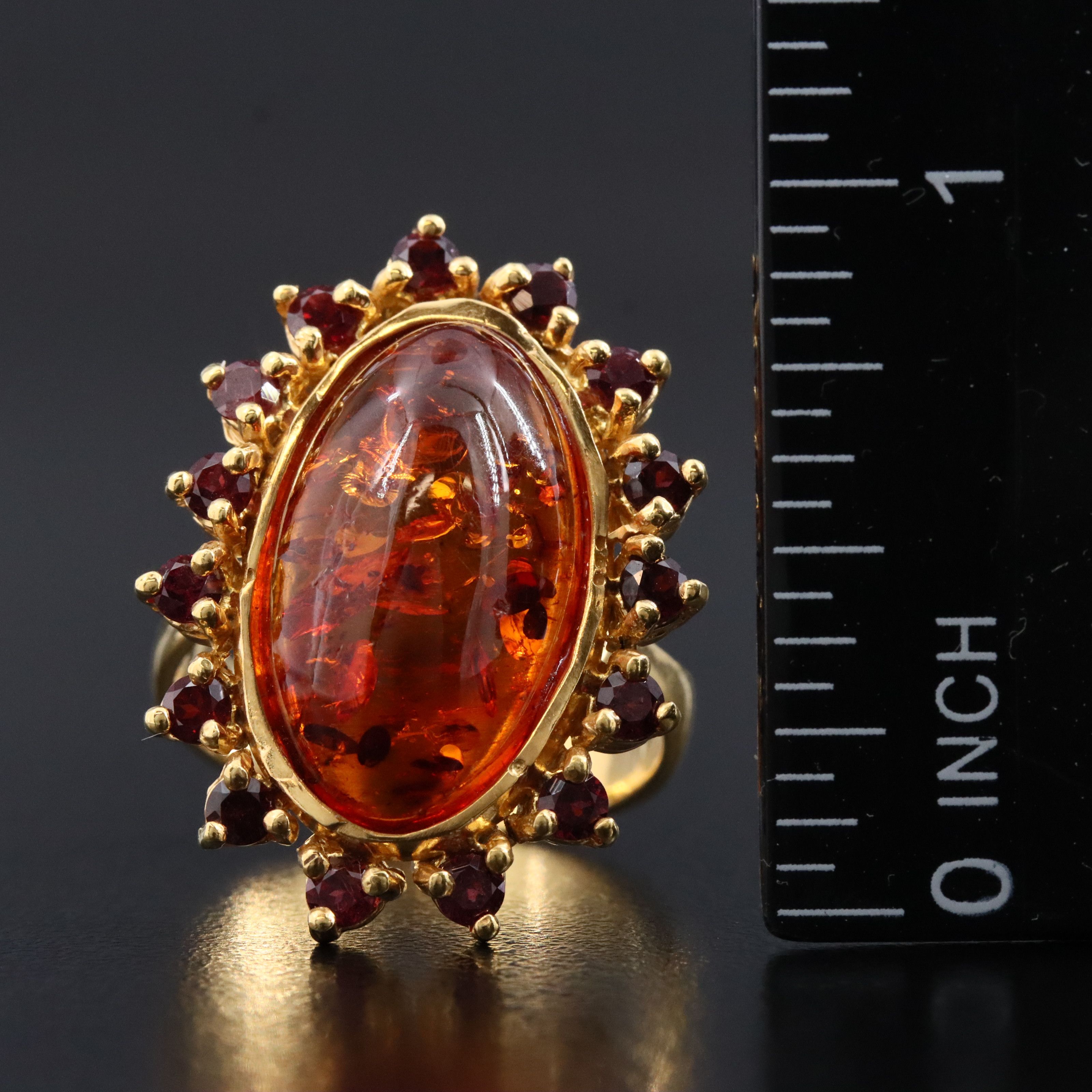 Sterling Amber and Garnet Ring