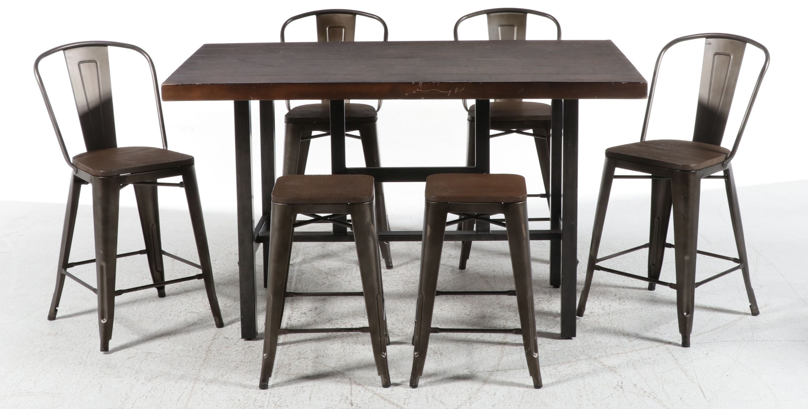 Contemporary Industrial Seven-Piece Counter-Height Dining Set