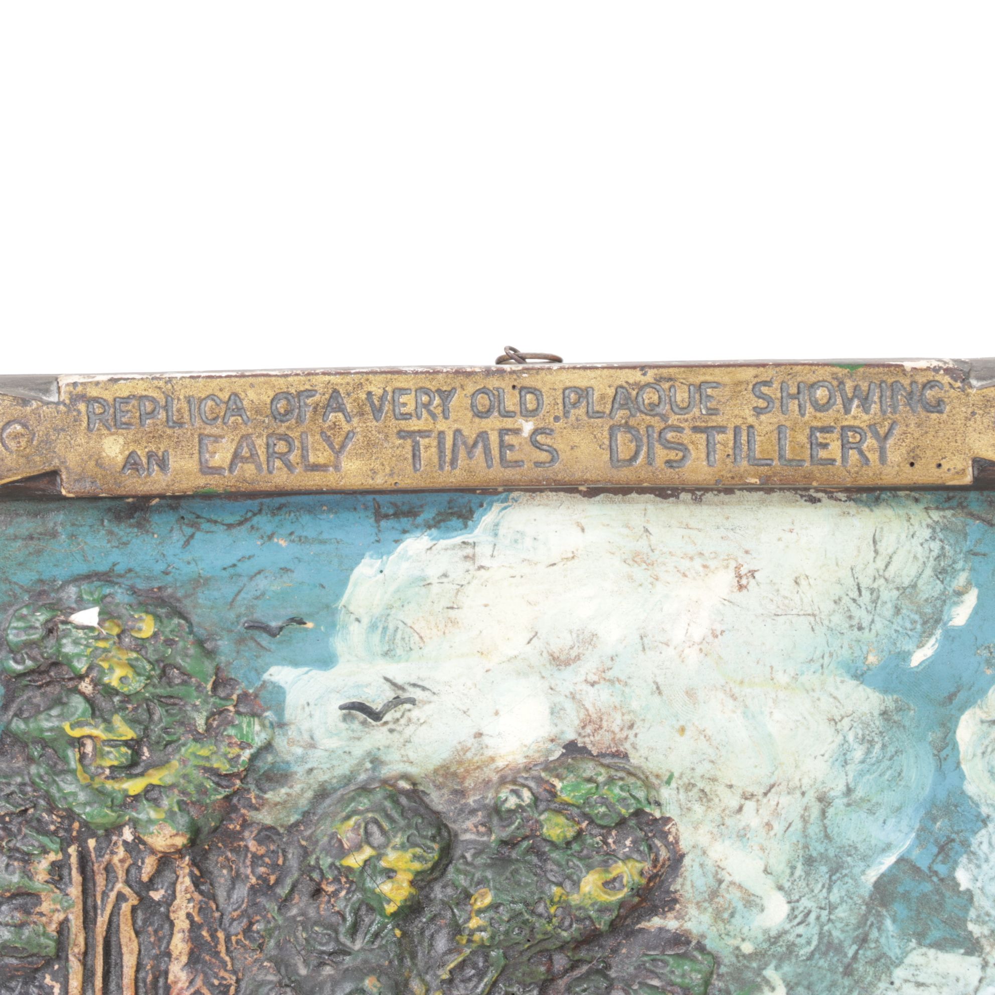 1939 Early Times Distillery Replica Chalkware Plaque & Leather Wrapped Decanter