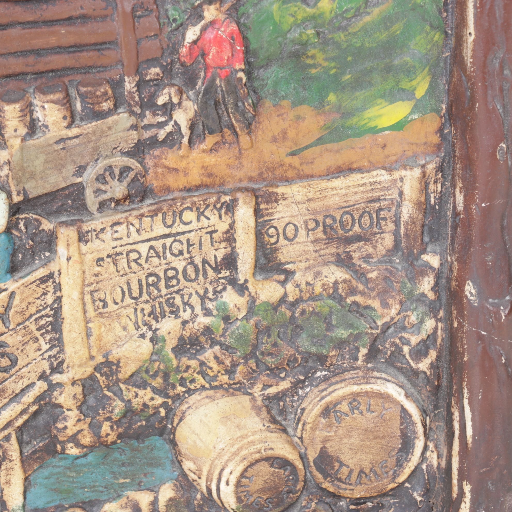 1939 Early Times Distillery Replica Chalkware Plaque & Leather Wrapped Decanter