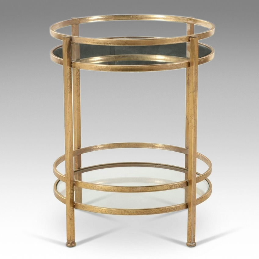 Contemporary Gold Tone Metal and Glass Side Table