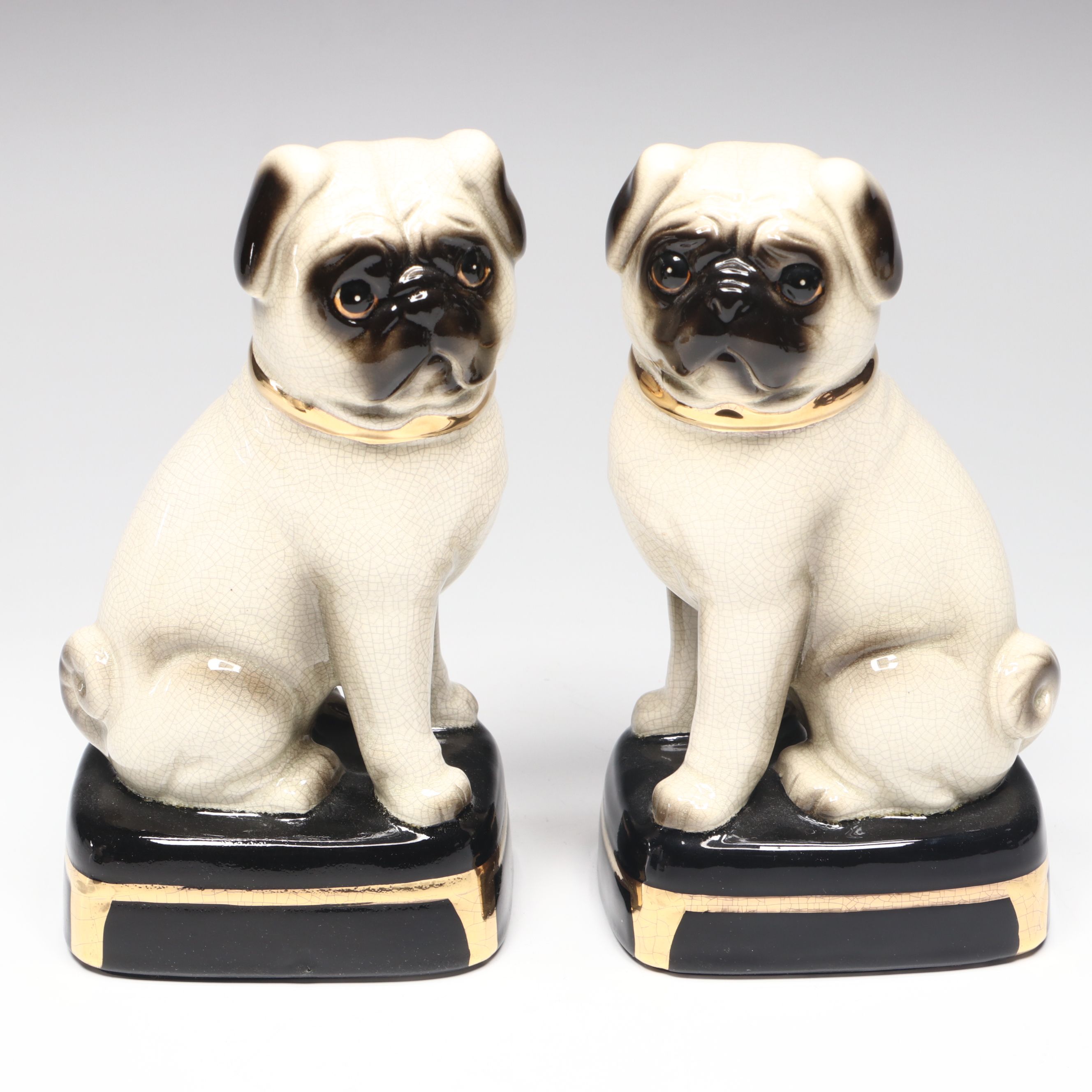 Japanese Takahashi Ceramic Pugs with Lacquered Shell Pattern Letter Holder