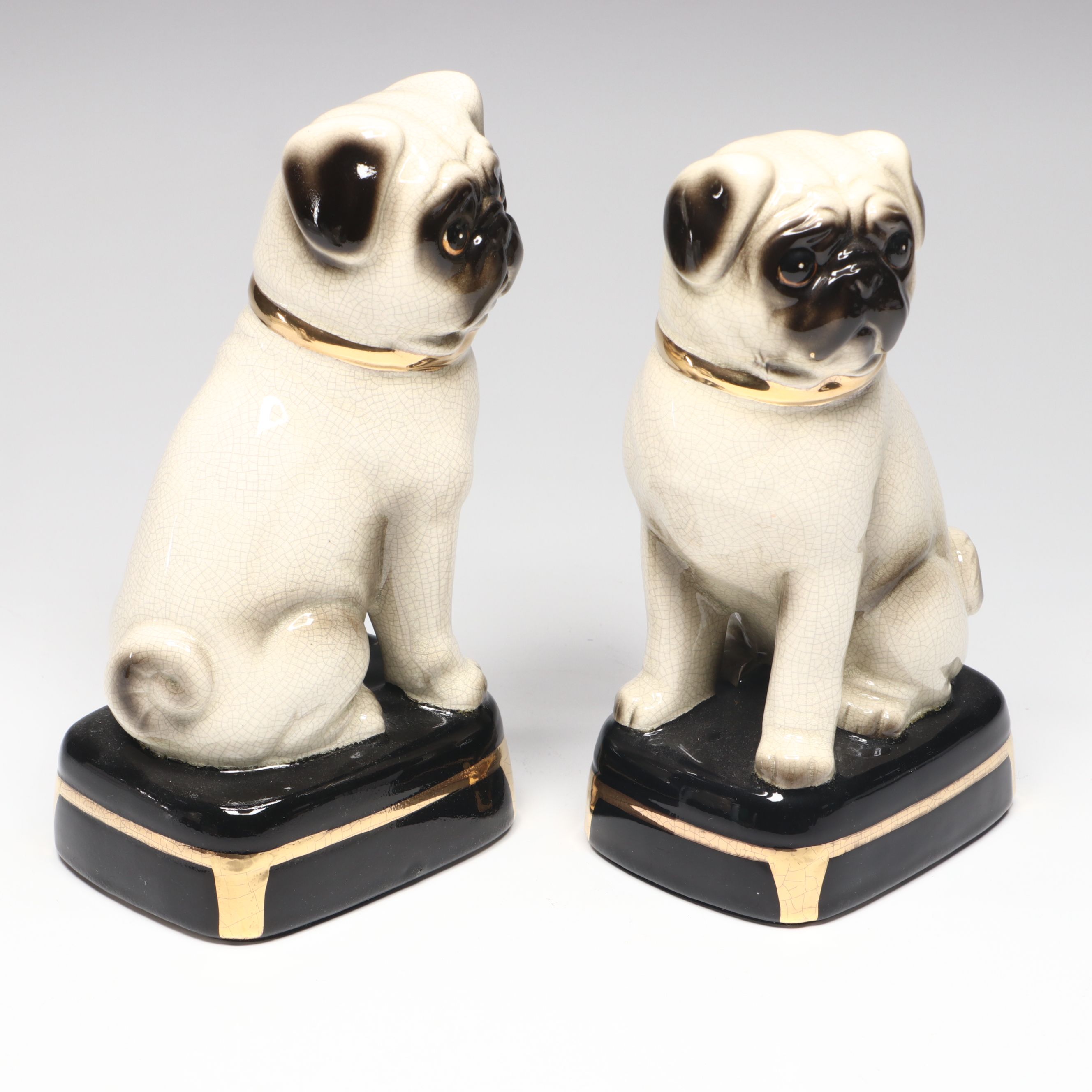 Japanese Takahashi Ceramic Pugs with Lacquered Shell Pattern Letter Holder