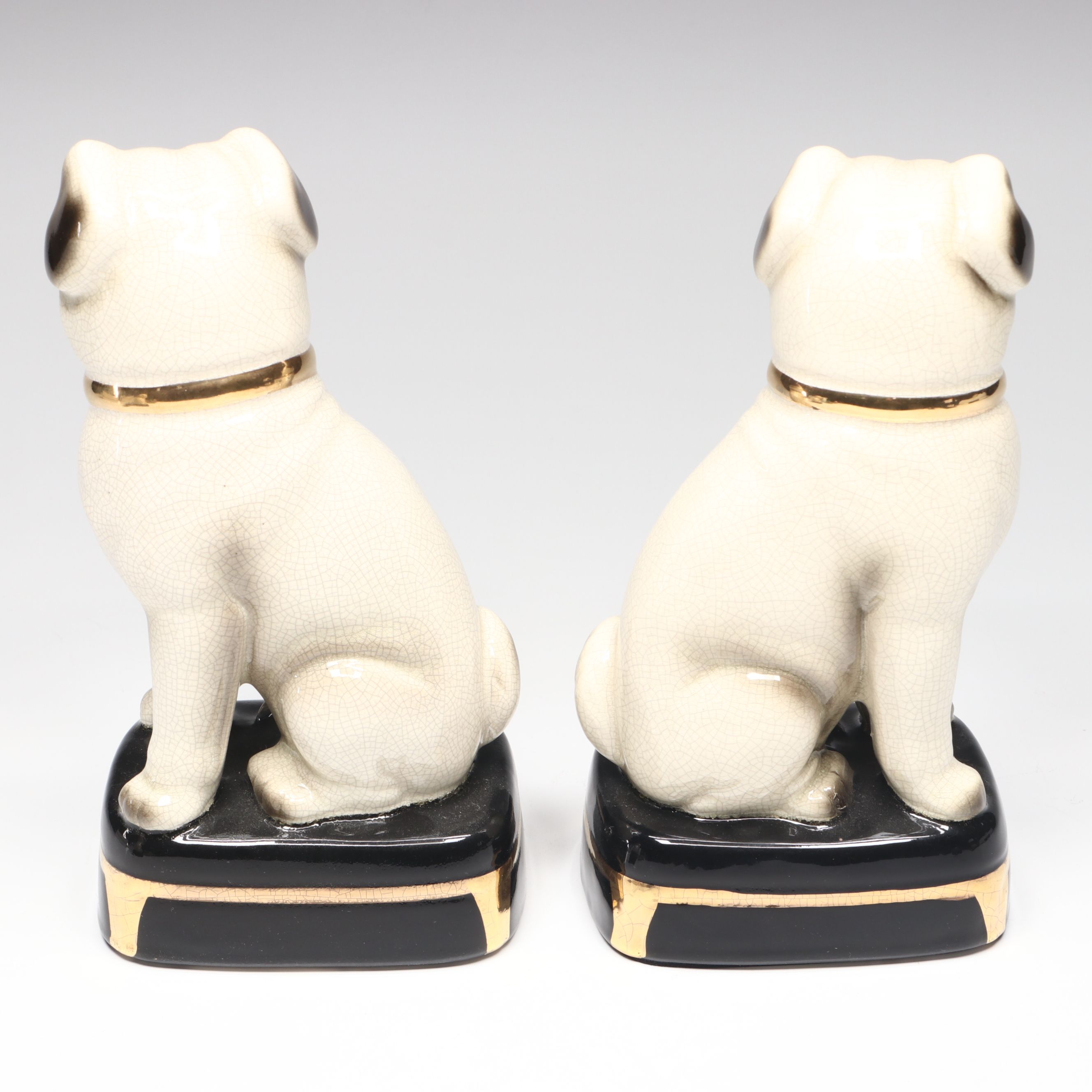 Japanese Takahashi Ceramic Pugs with Lacquered Shell Pattern Letter Holder
