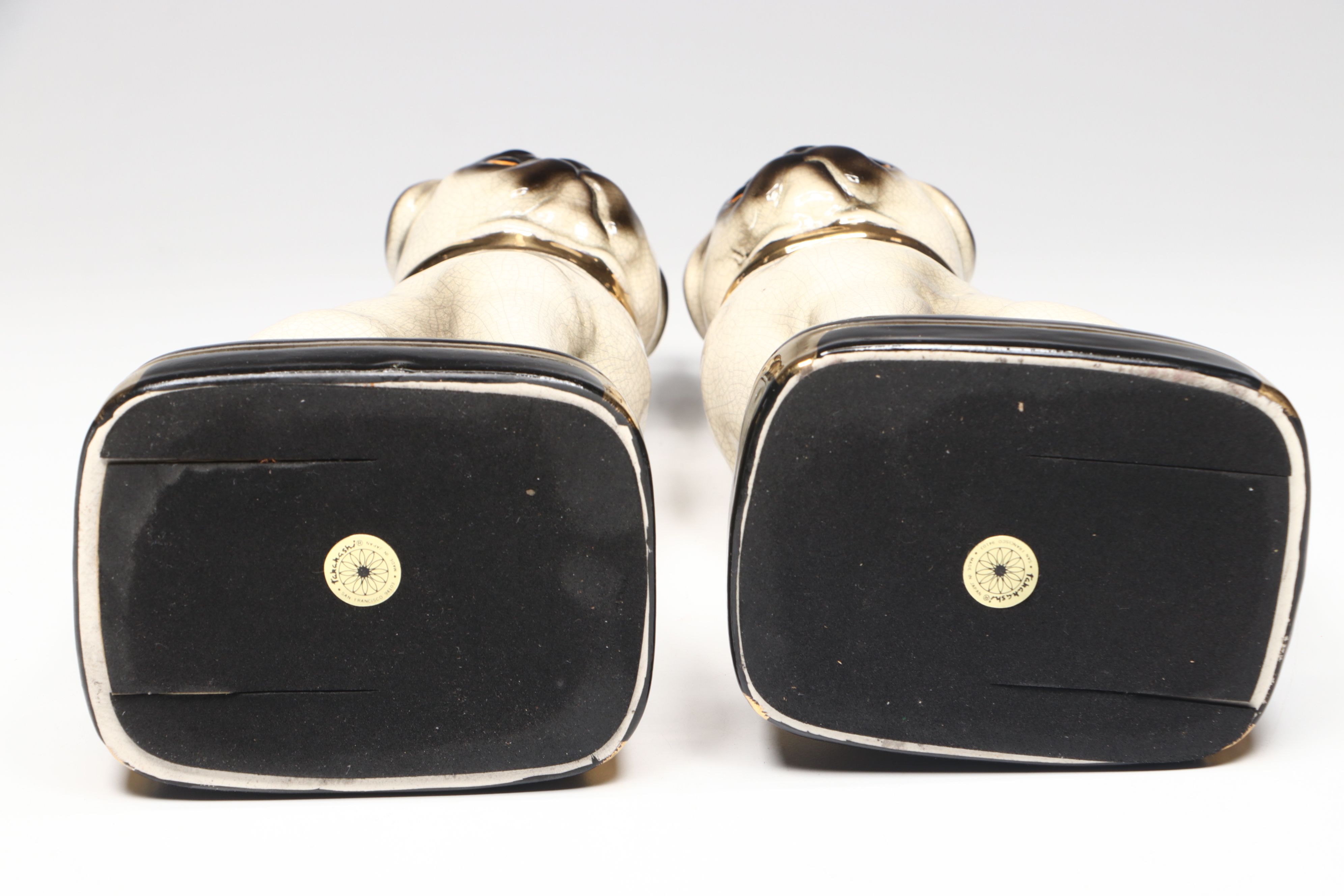 Japanese Takahashi Ceramic Pugs with Lacquered Shell Pattern Letter Holder