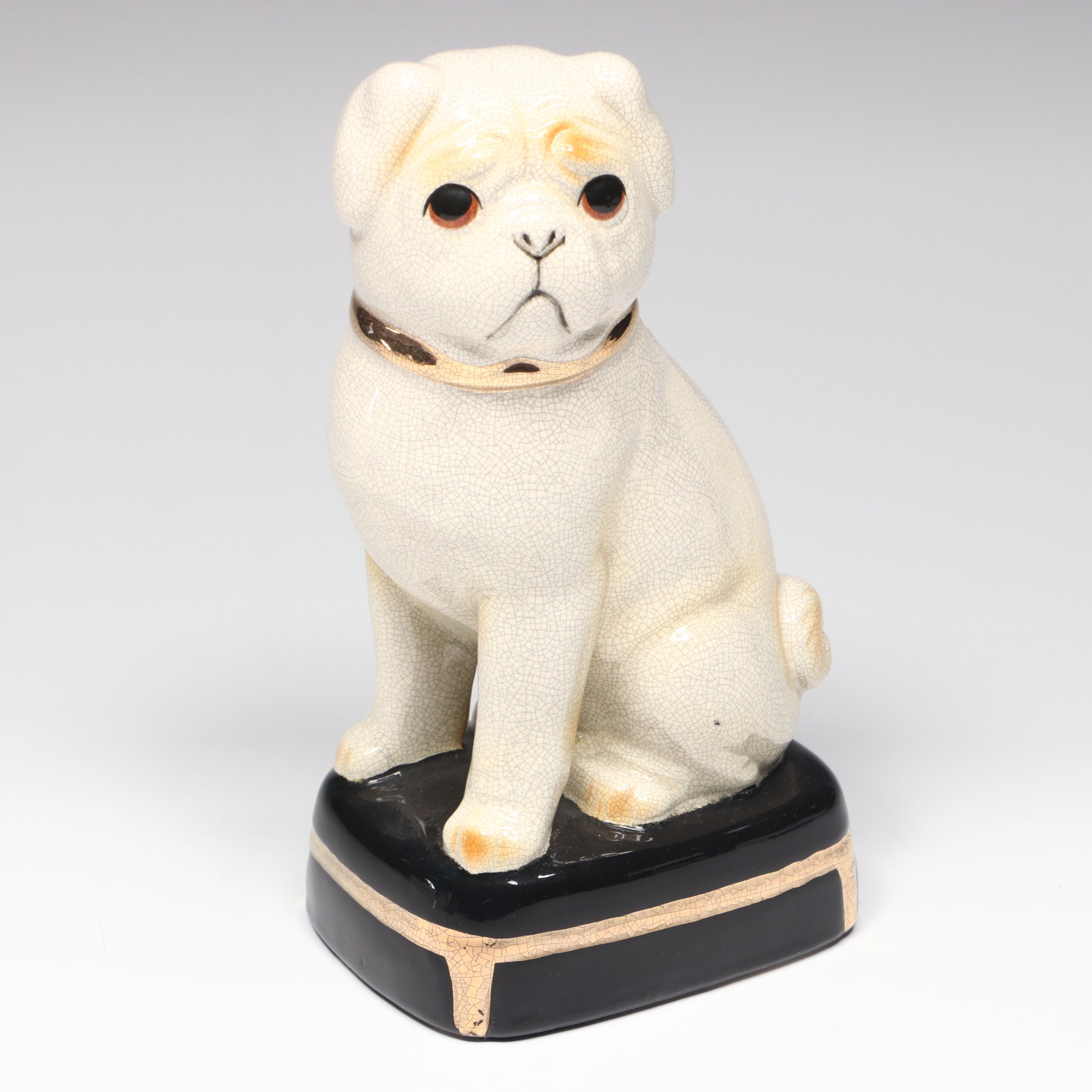 Japanese Takahashi Ceramic Pugs with Lacquered Shell Pattern Letter Holder