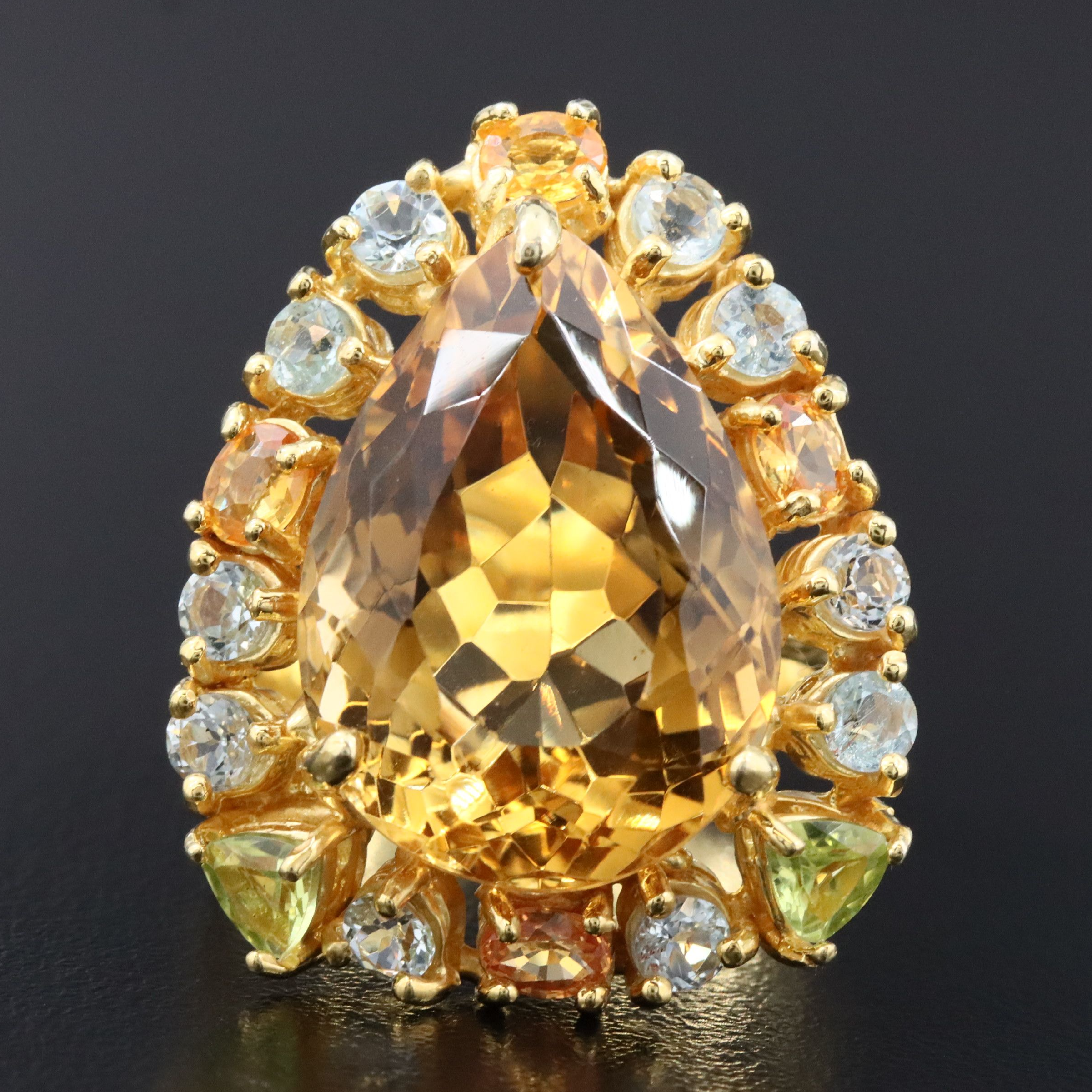 Sterling Citrine, Sapphire and Peridot Halo Ring