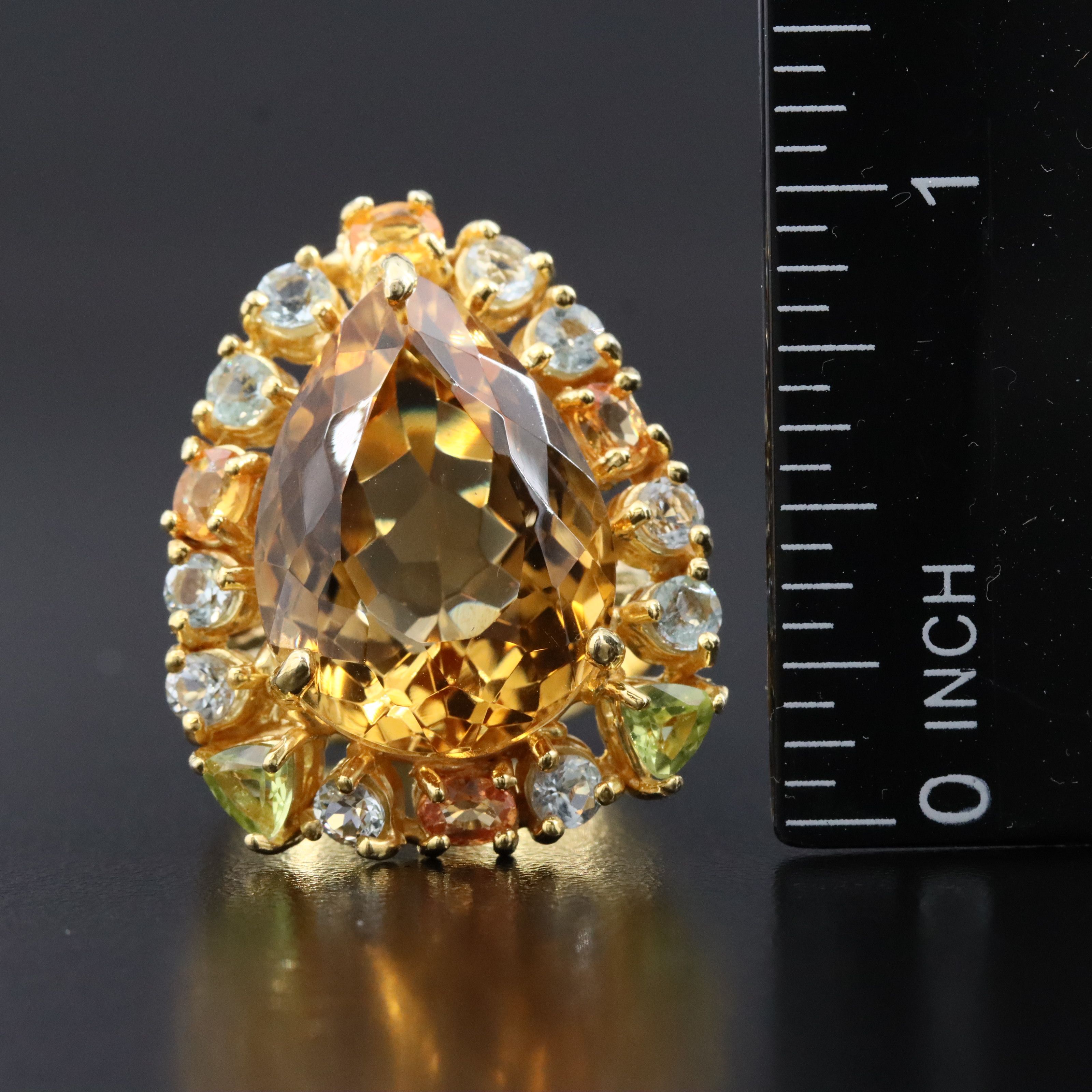Sterling Citrine, Sapphire and Peridot Halo Ring