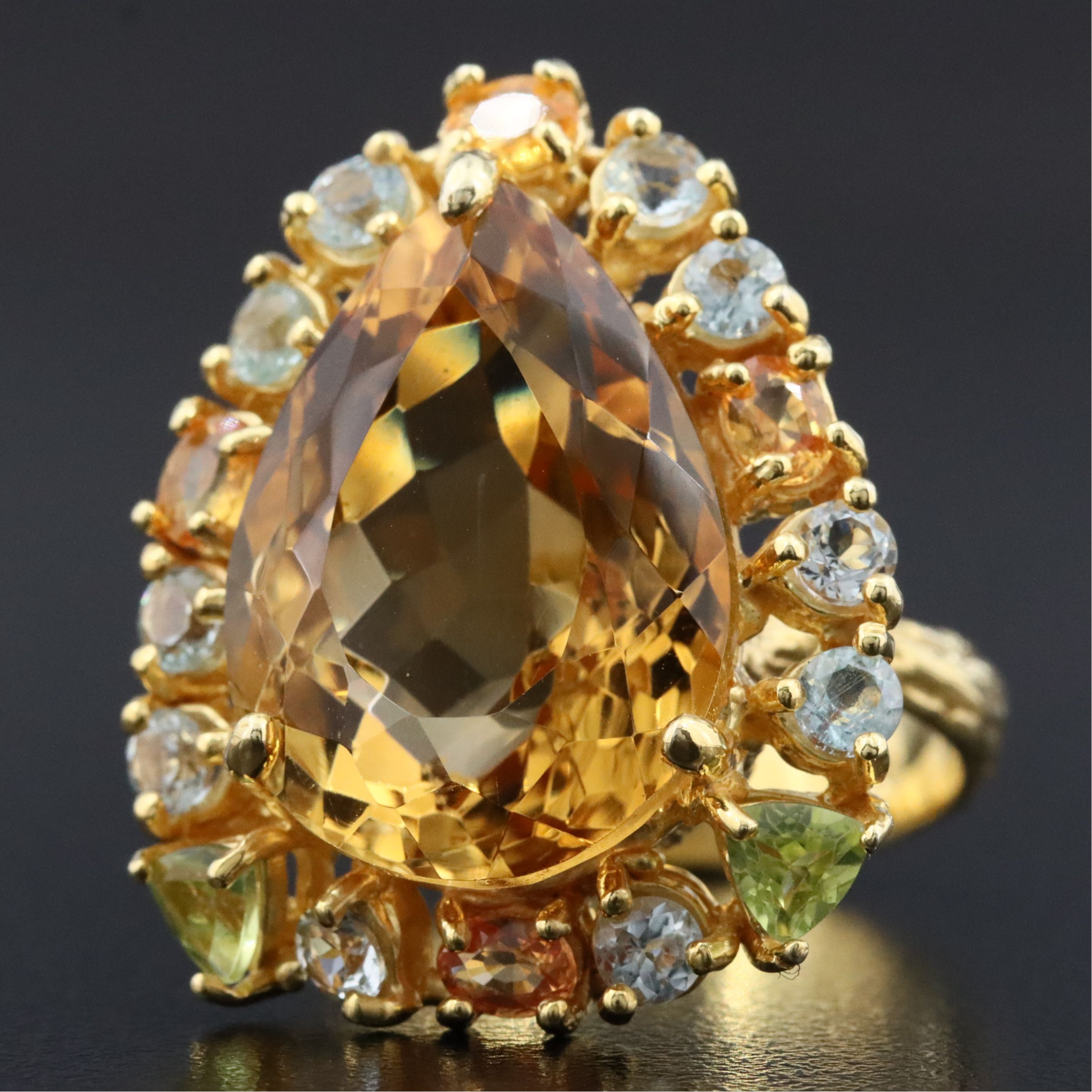 Sterling Citrine, Sapphire and Peridot Halo Ring