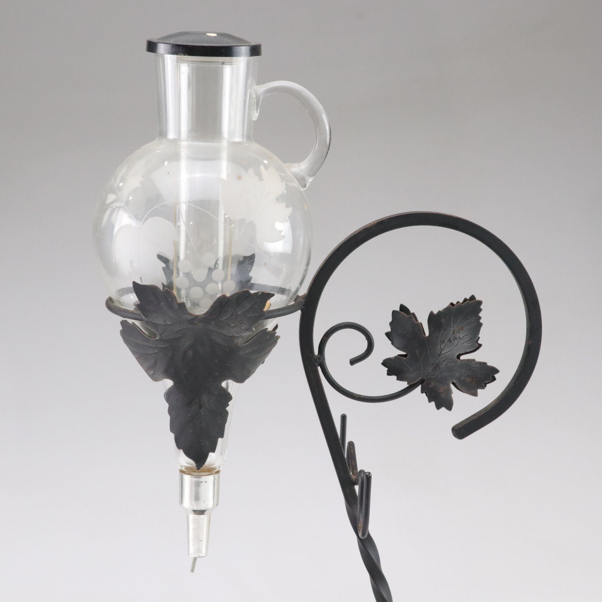 Etched Glass & Iron Hanging Wine Decanter