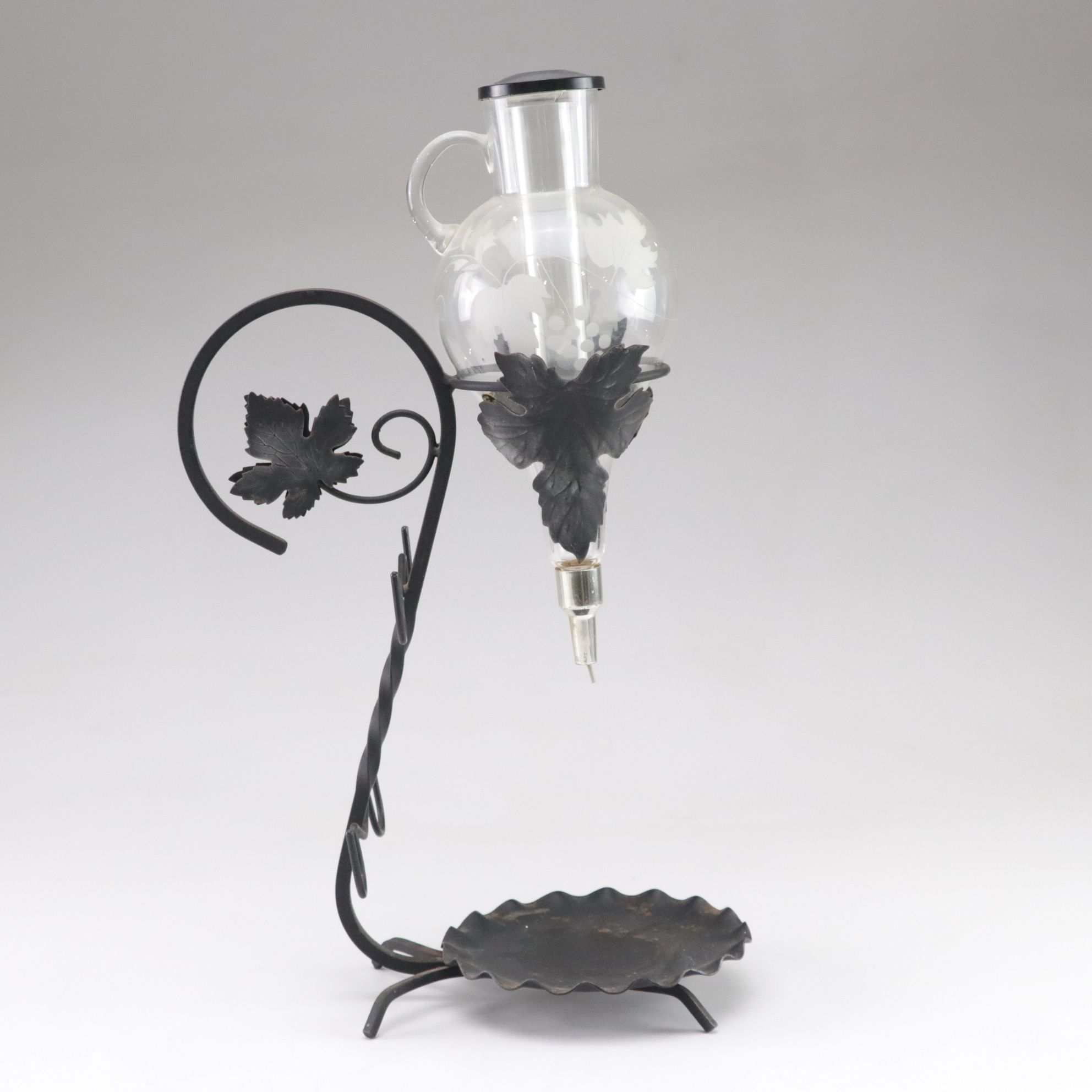Etched Glass & Iron Hanging Wine Decanter