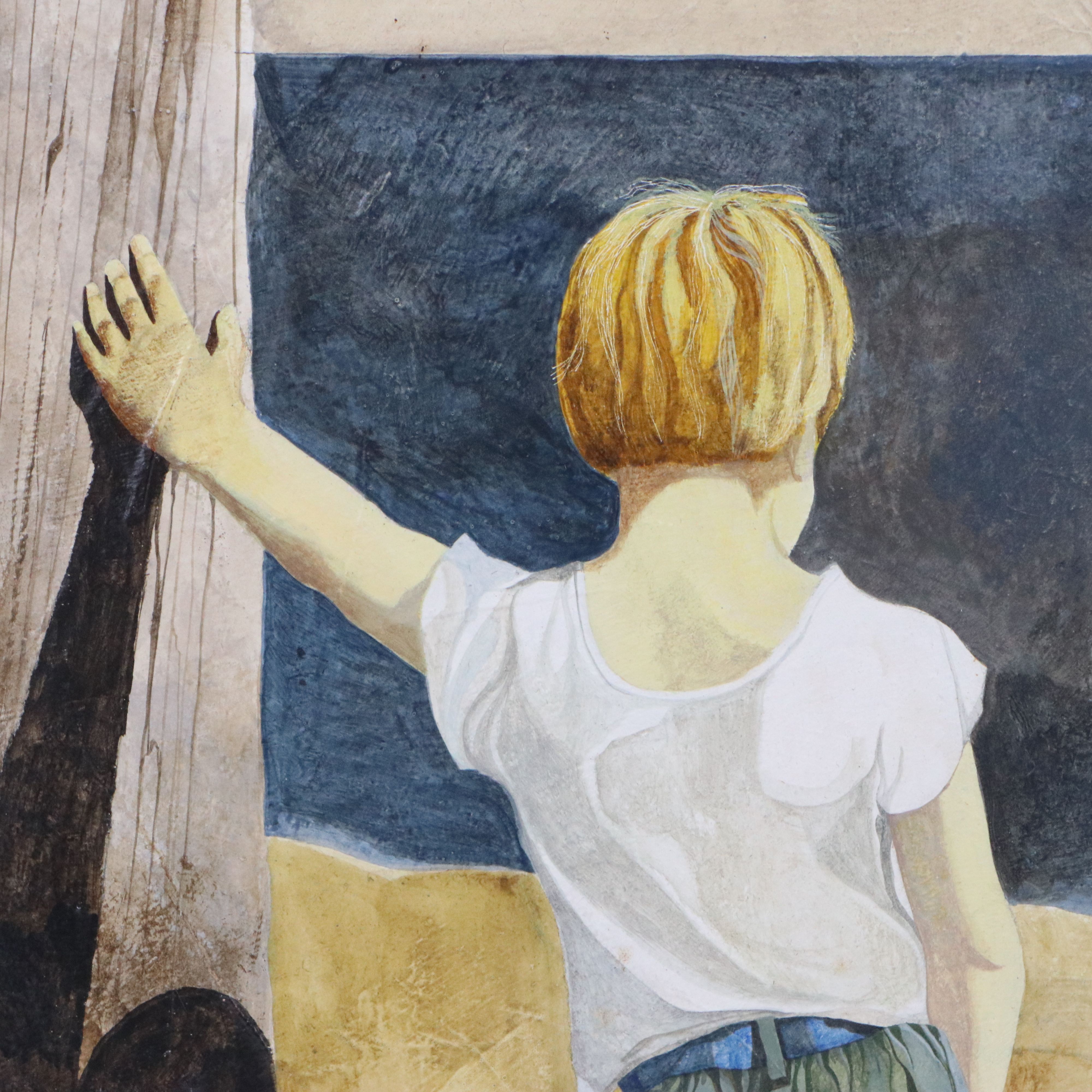 Gerald Koukal Gouache Painting of Boy on Beach, 20th Century