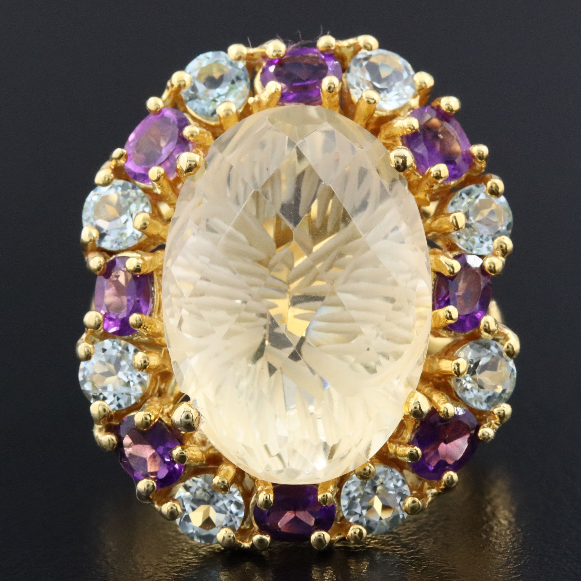 Sterling Citrine, Amethyst and Topaz Halo Ring