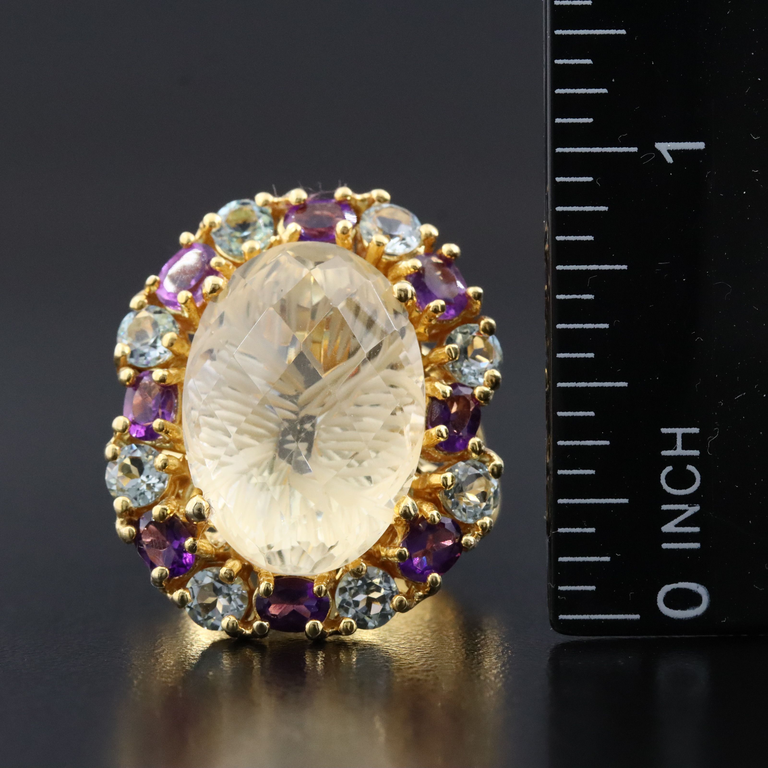 Sterling Citrine, Amethyst and Topaz Halo Ring