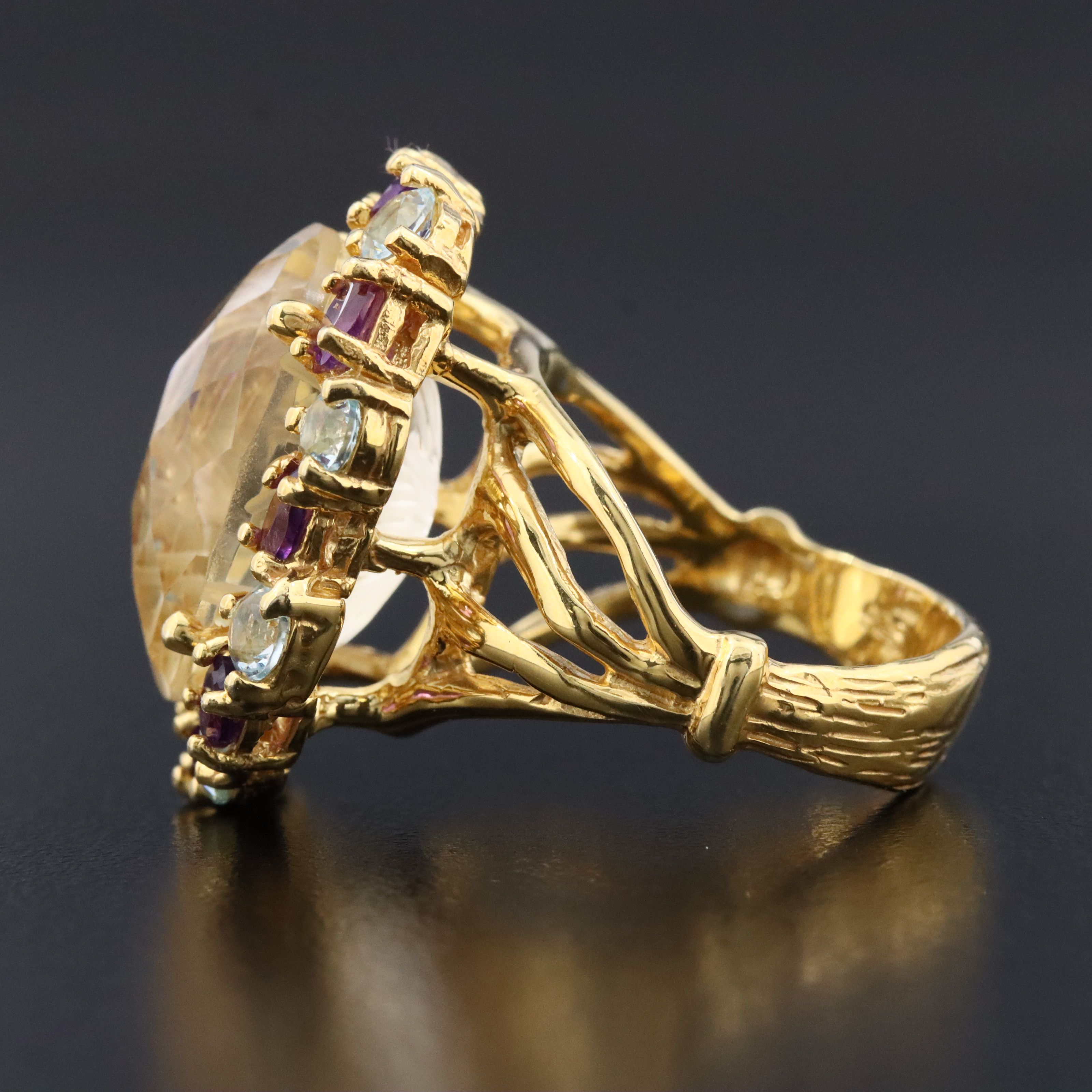 Sterling Citrine, Amethyst and Topaz Halo Ring