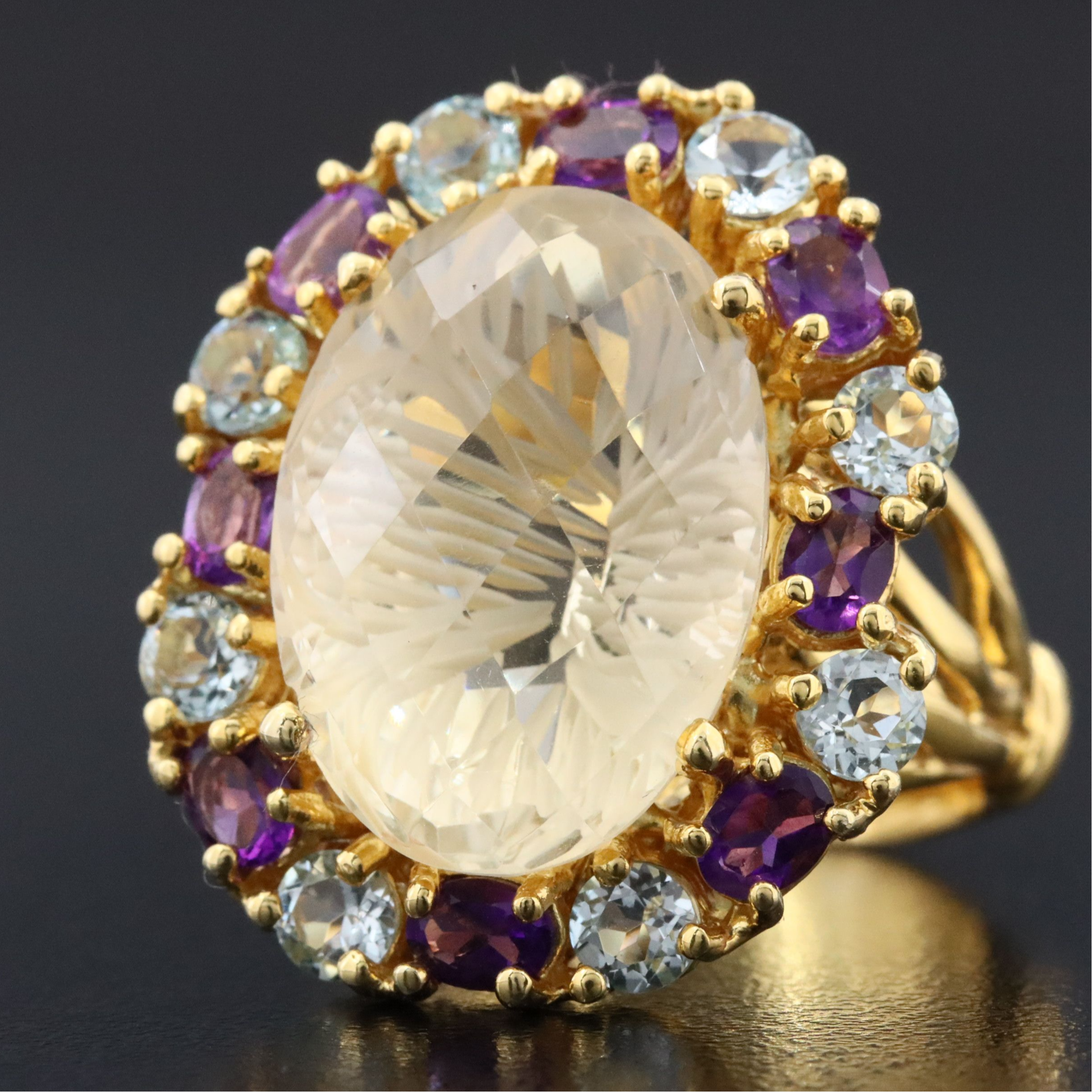 Sterling Citrine, Amethyst and Topaz Halo Ring