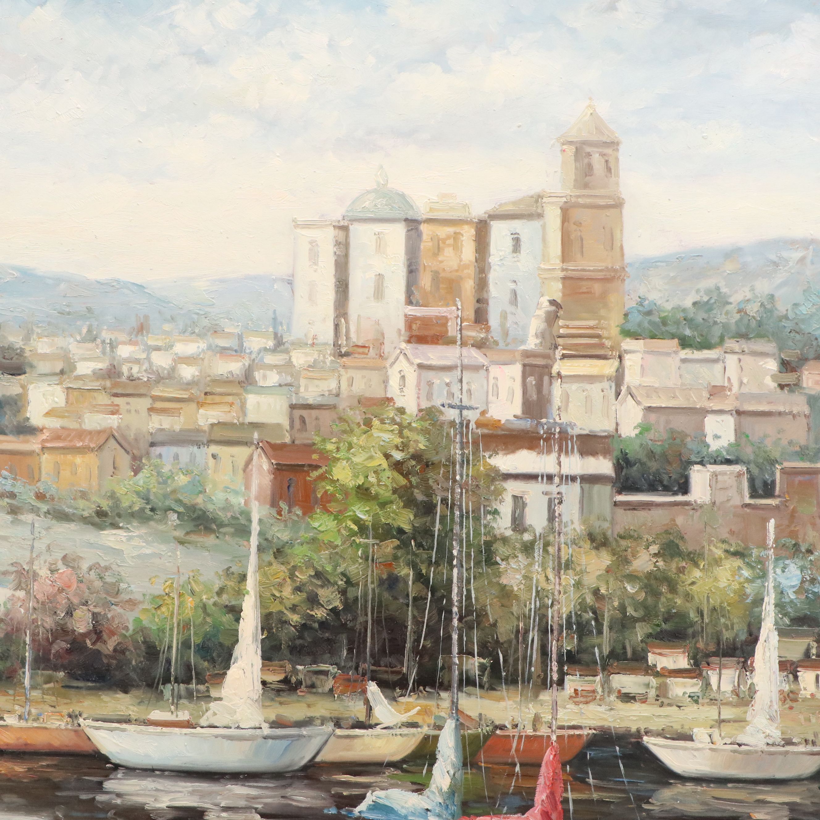 Oil Painting of Harbor Scene, 21st Century
