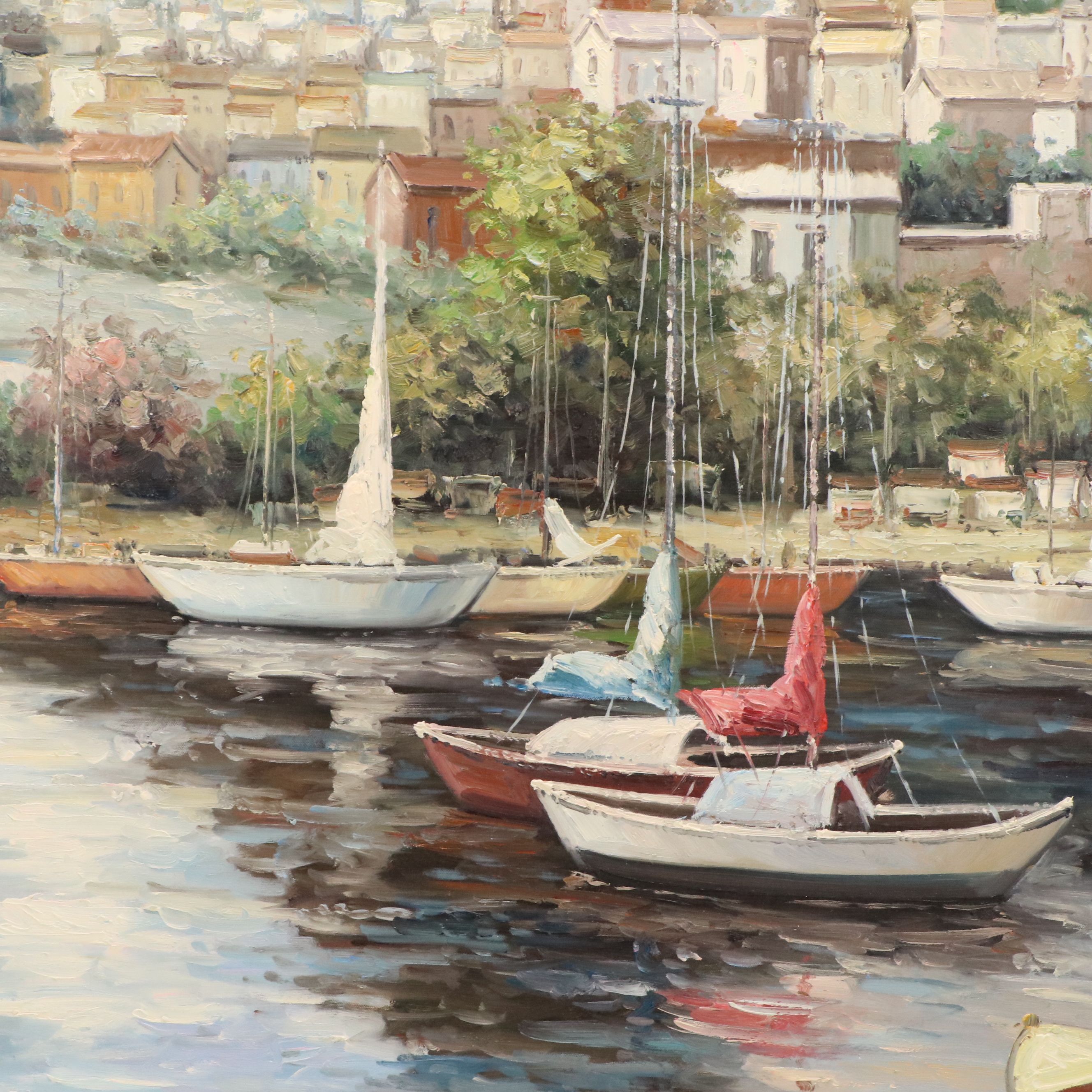 Oil Painting of Harbor Scene, 21st Century