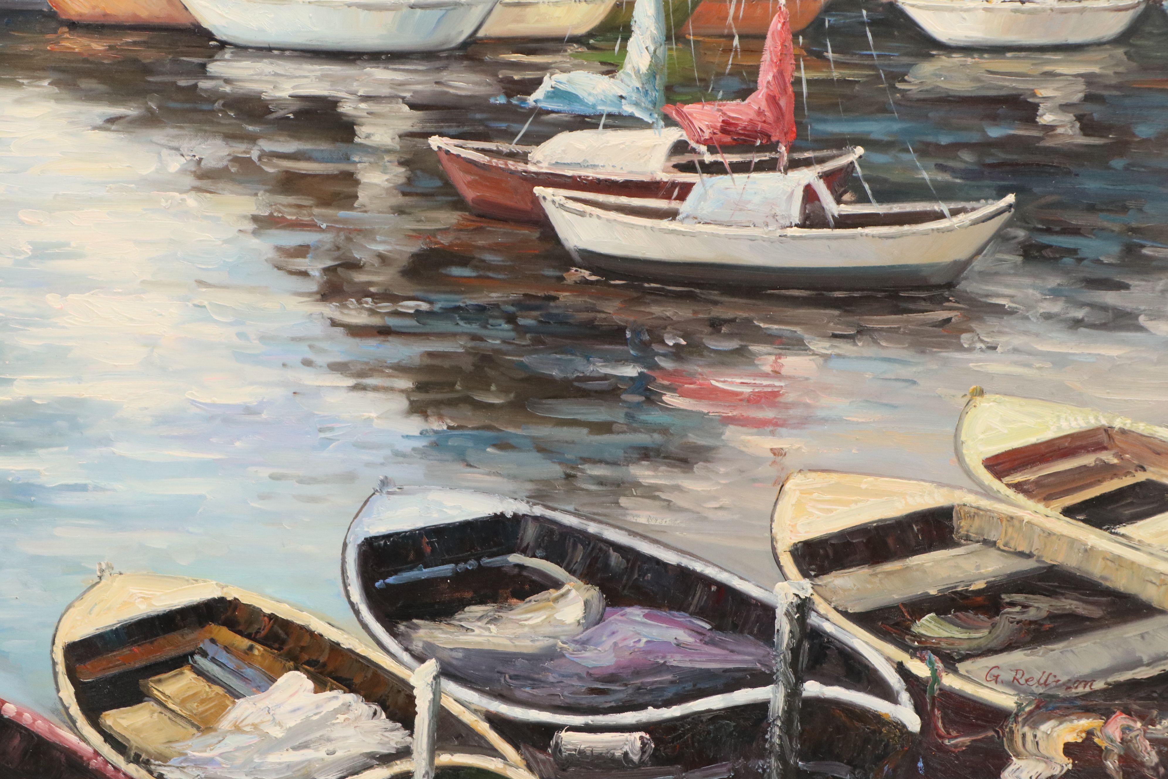 Oil Painting of Harbor Scene, 21st Century
