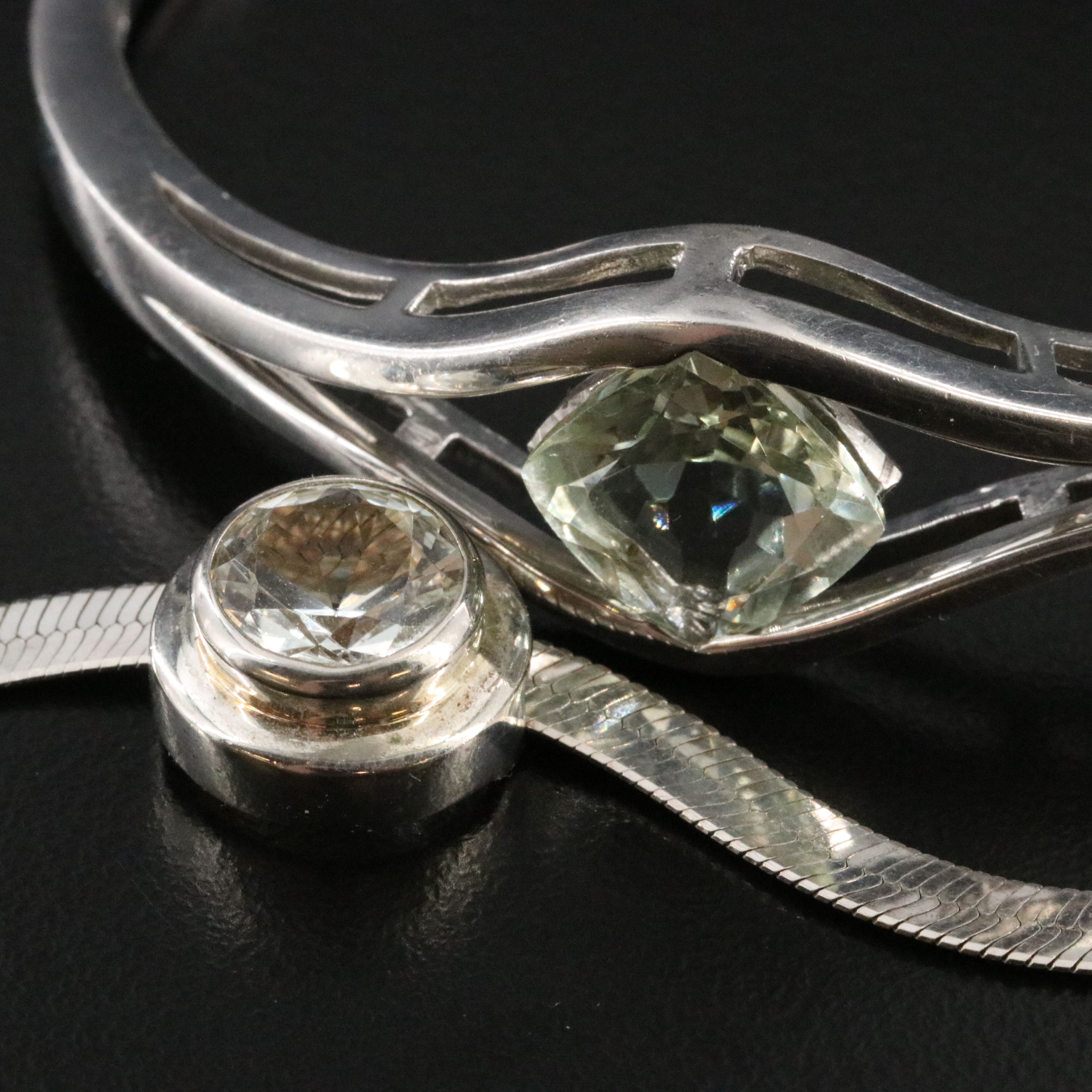 Sterling Prasiolite Bracelet and White Sapphire Pendant Necklace