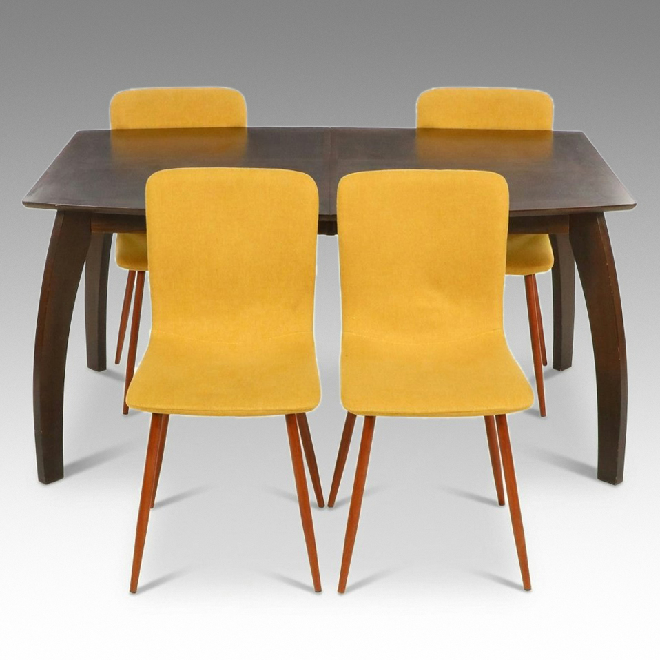 Five Piece Mid Century Modern Style Dining Set with Jofran Inc. "Kura" Table