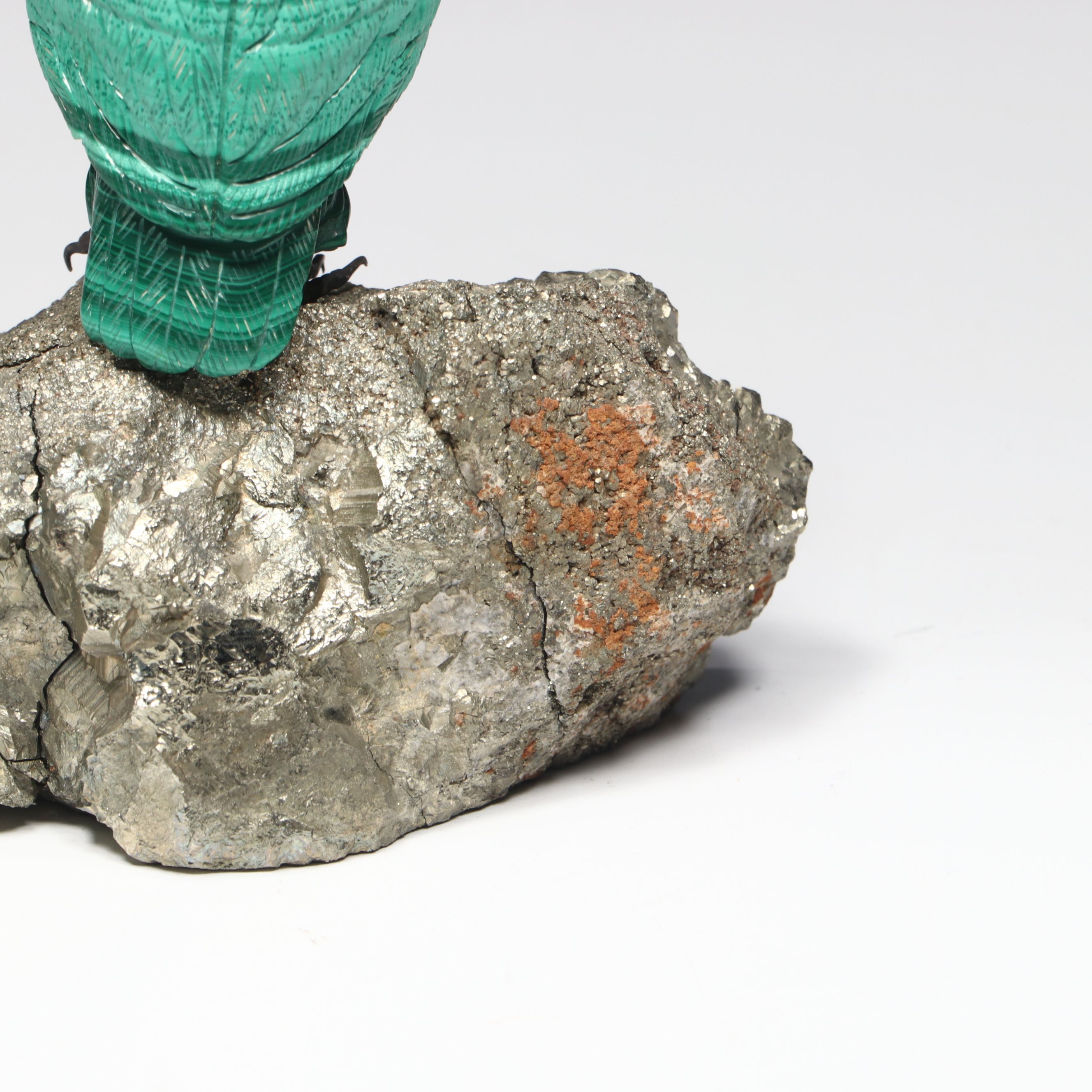 Carved Stone Owl on Pyrite