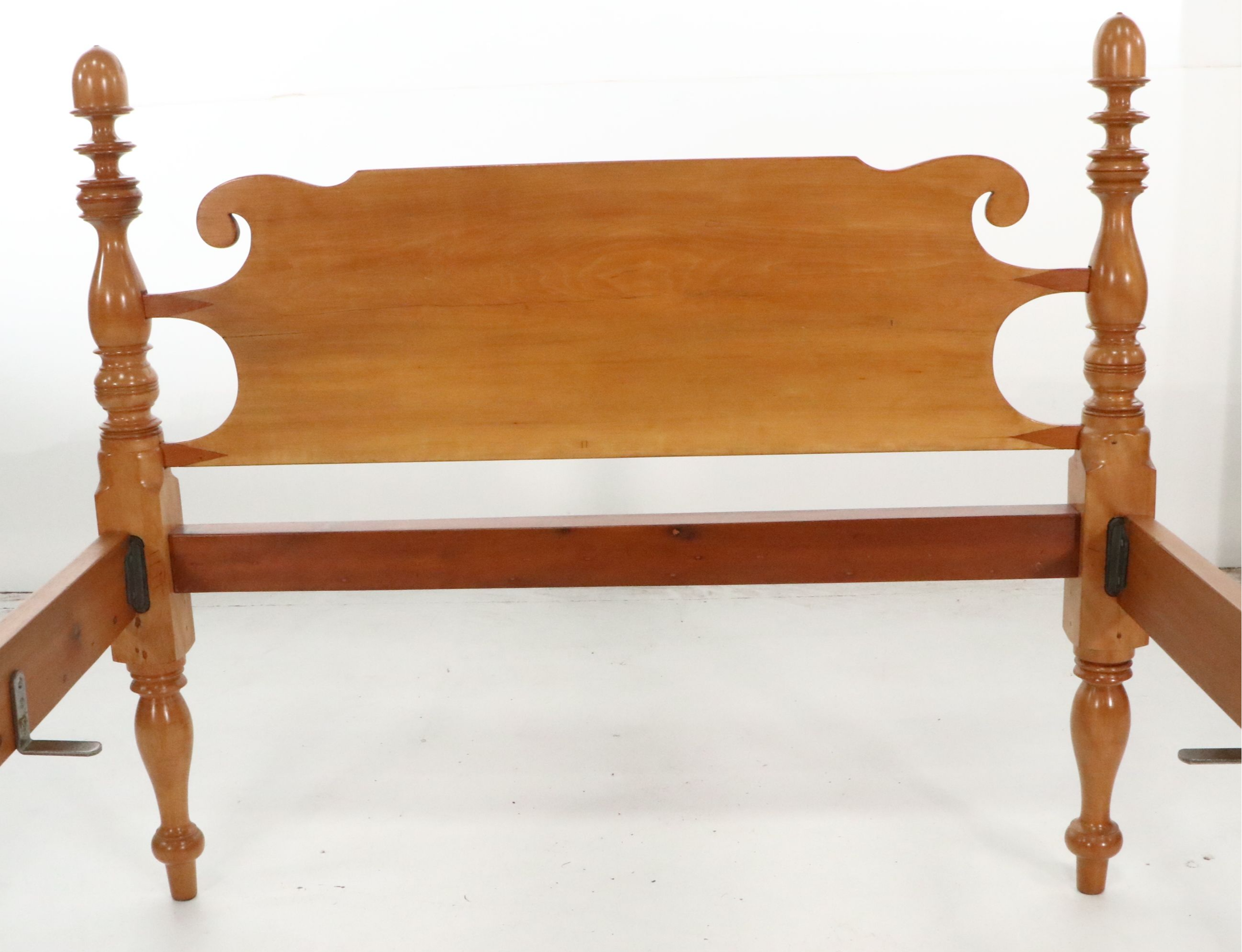 Federal Style Acorn-Top Rope Bed and Nightstand, Early 20th Century