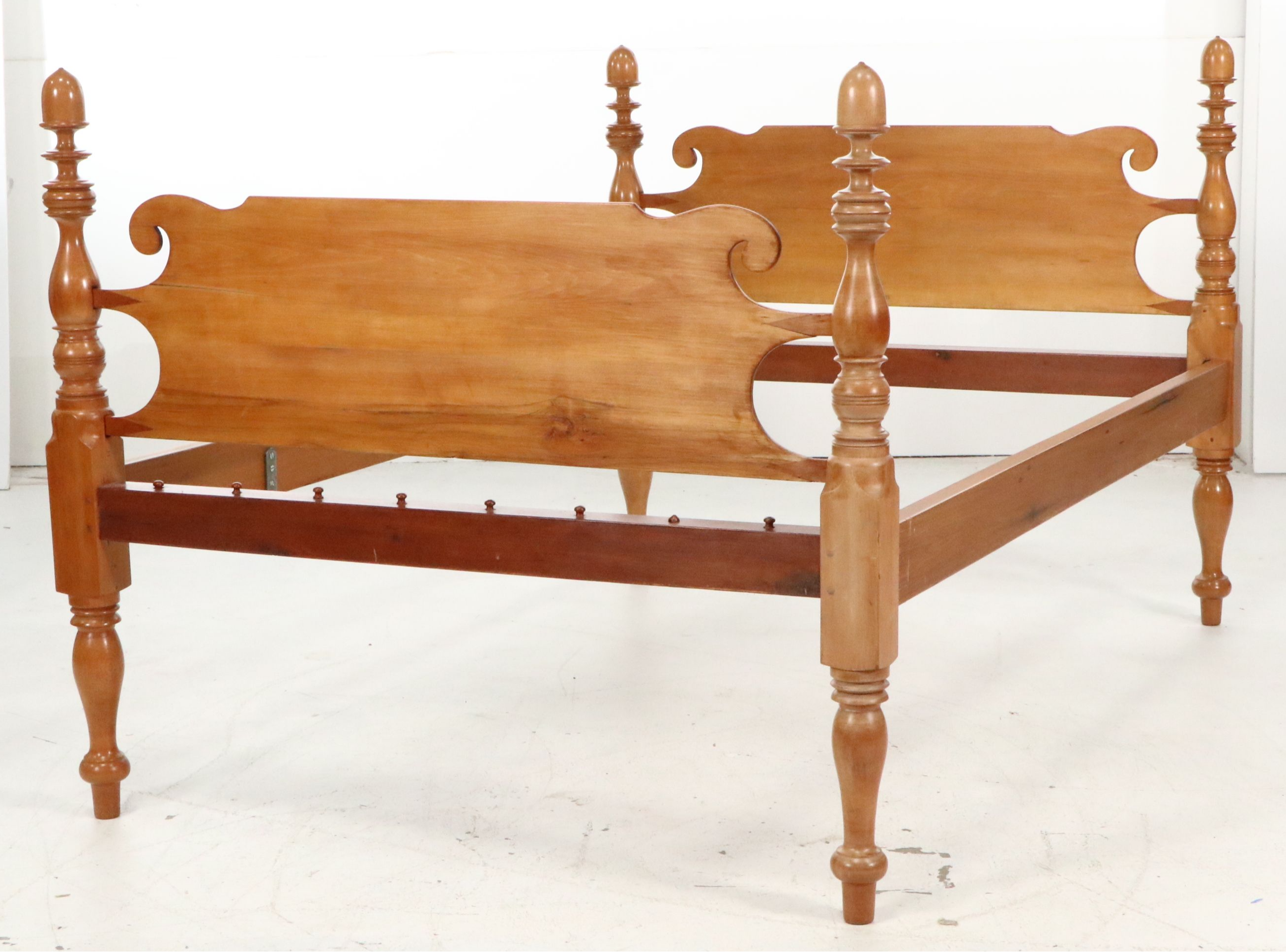 Federal Style Acorn-Top Rope Bed and Nightstand, Early 20th Century