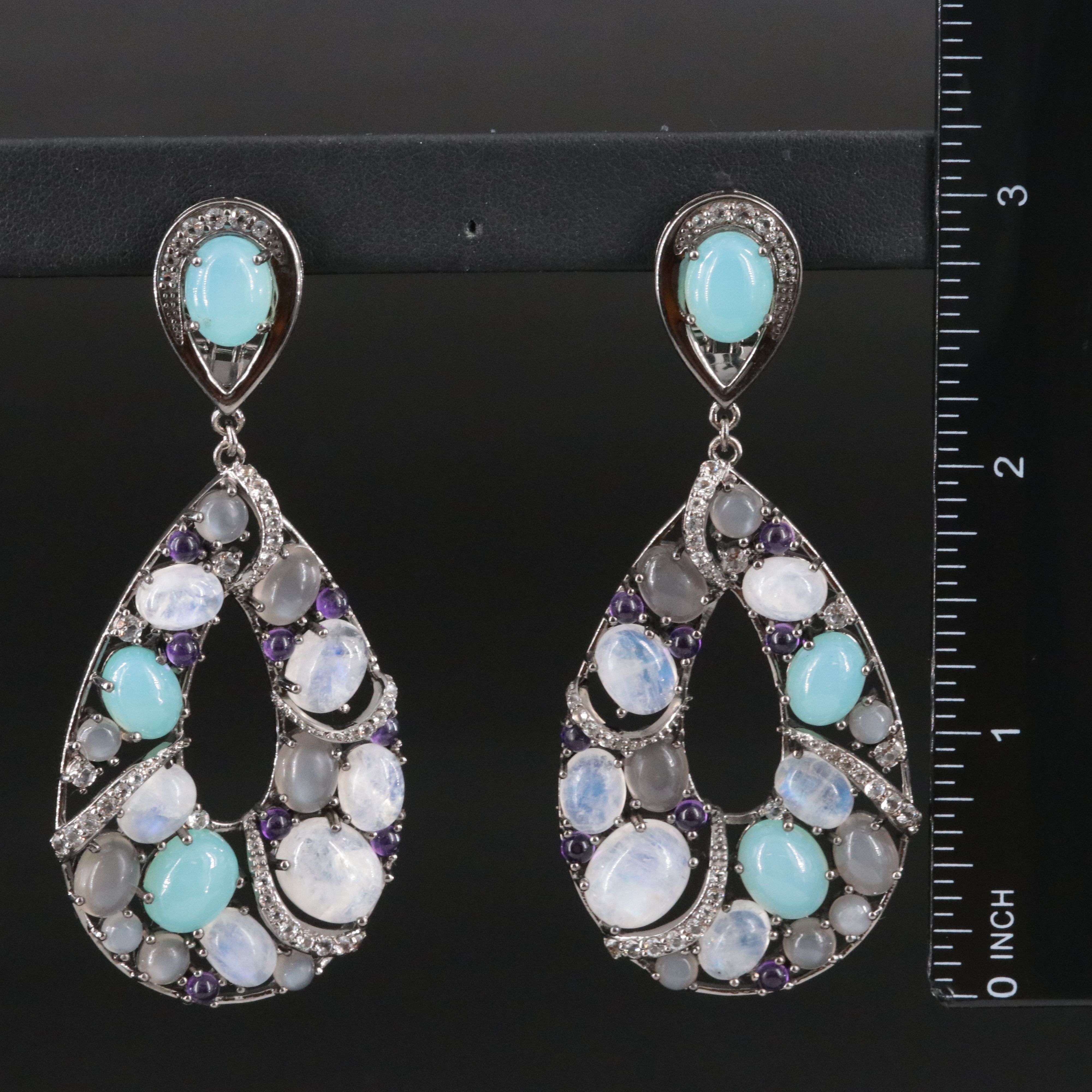 Sterling Drop Earrings Including Moonstone and Amethyst