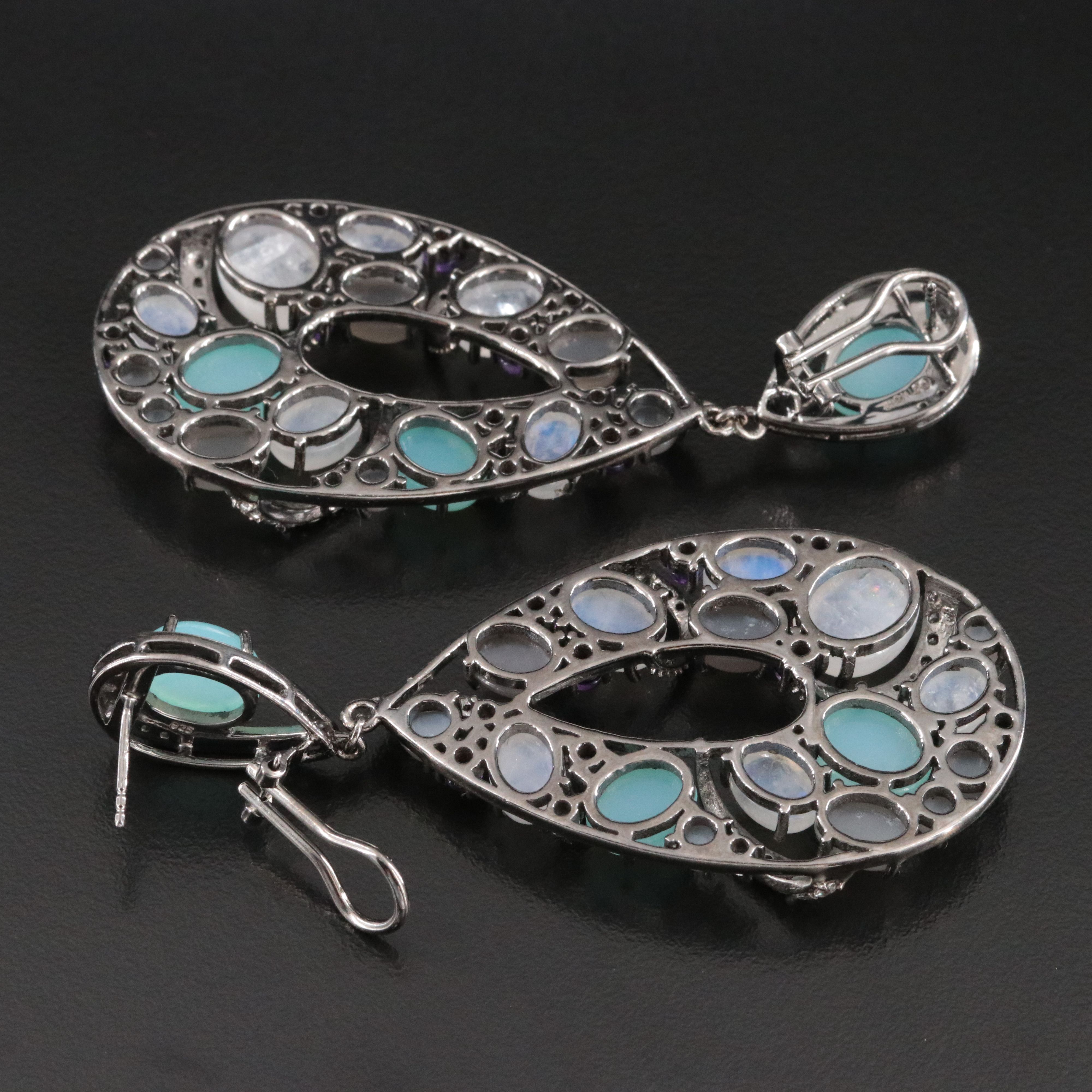 Sterling Drop Earrings Including Moonstone and Amethyst