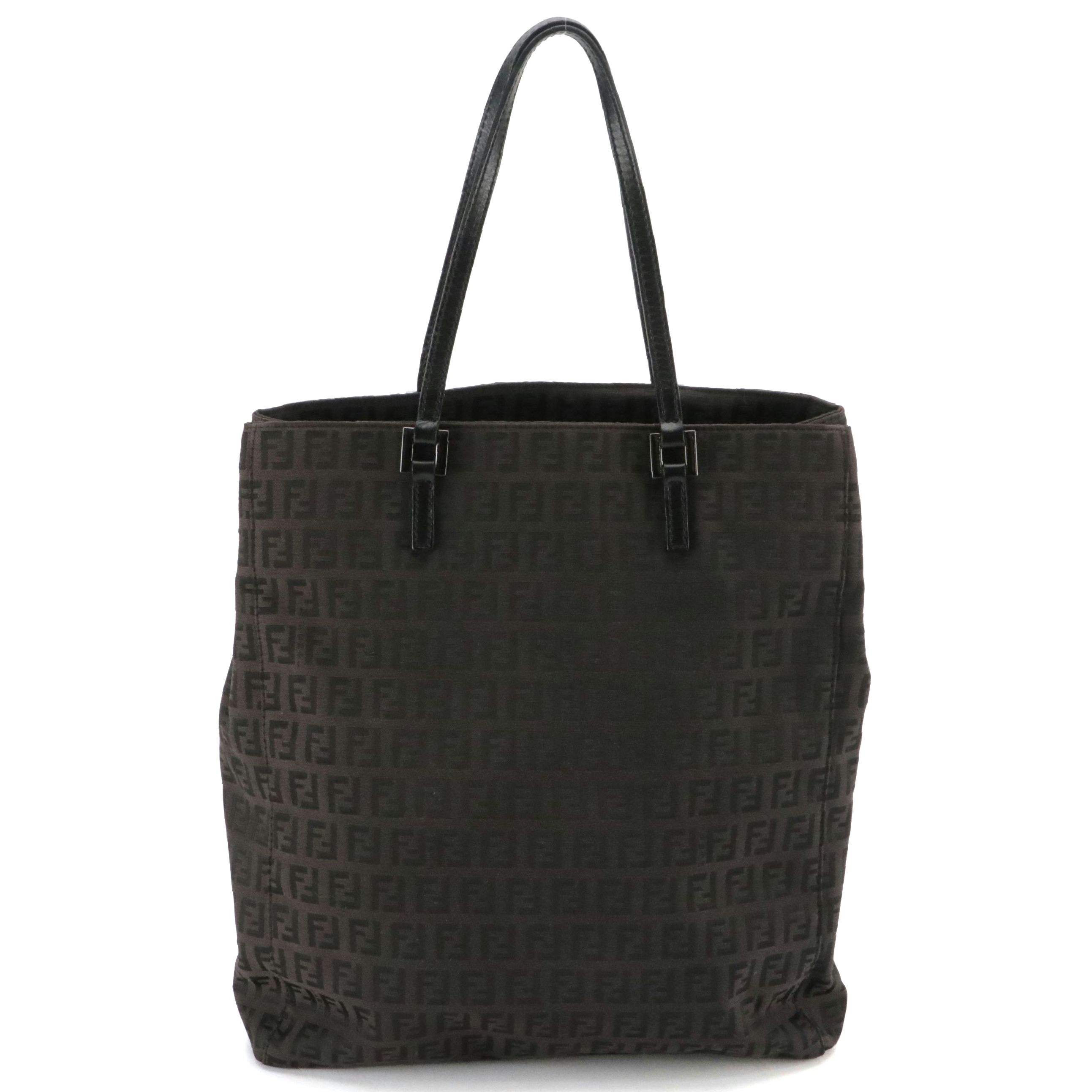 Fendi Vertical Tote in Black Zucchino Canvas and Leather