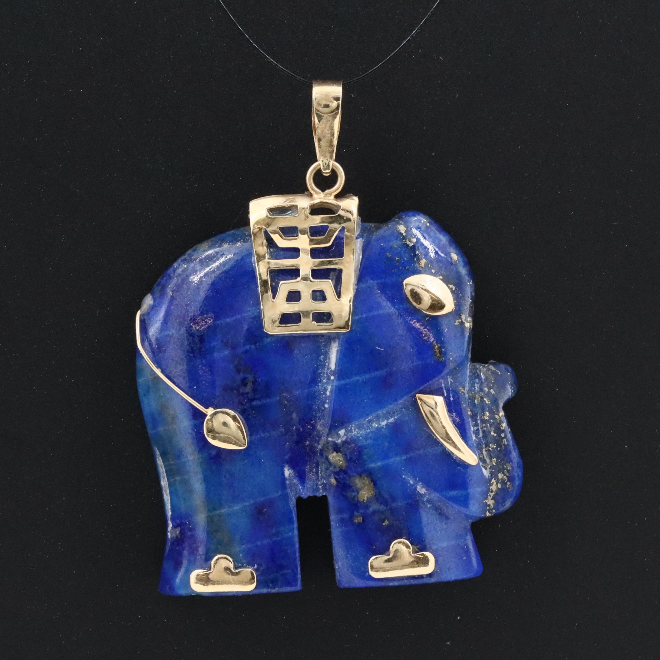14K Lapis Lazuli Longevity Lucky Elephant Pendant