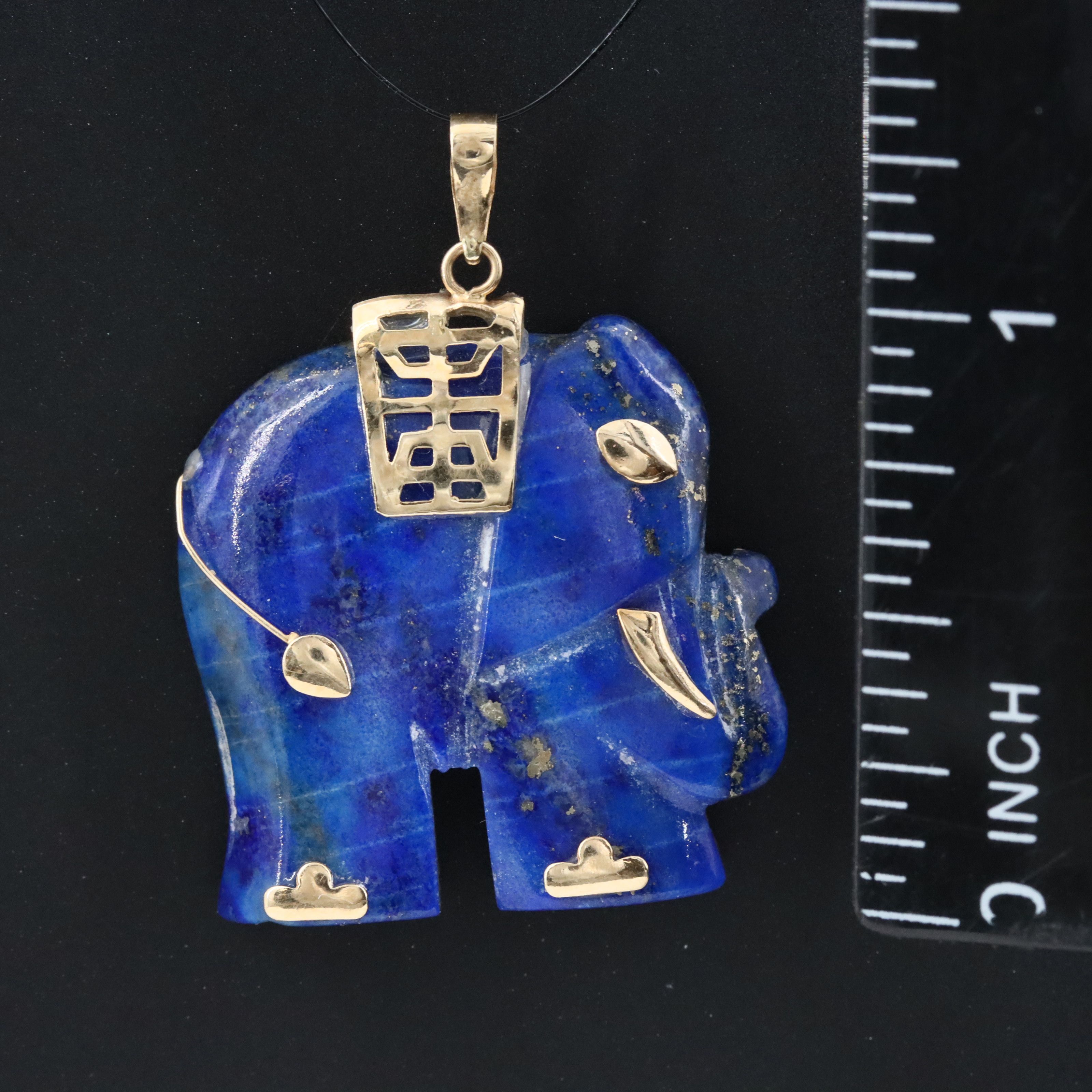 14K Lapis Lazuli Longevity Lucky Elephant Pendant