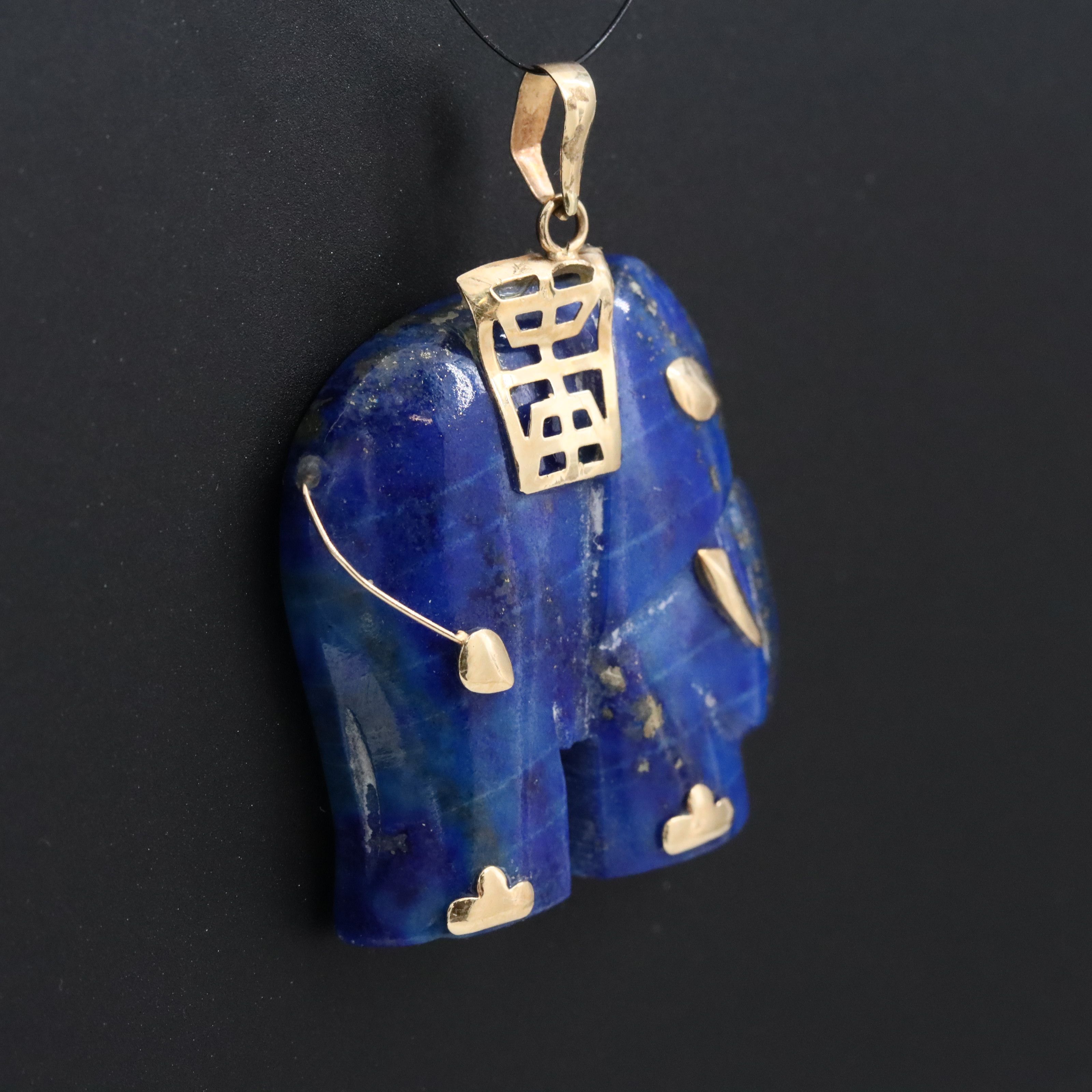 14K Lapis Lazuli Longevity Lucky Elephant Pendant
