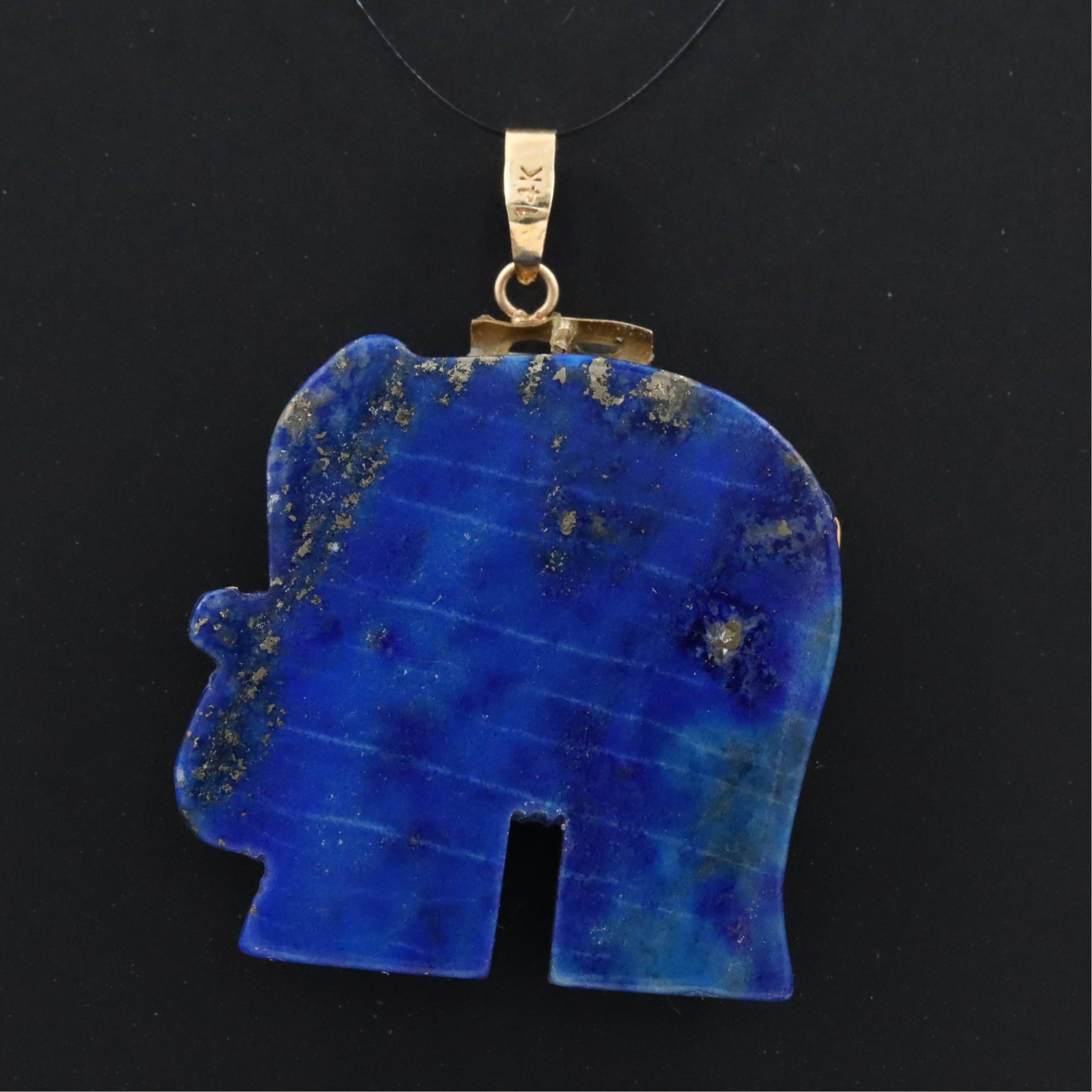 14K Lapis Lazuli Longevity Lucky Elephant Pendant