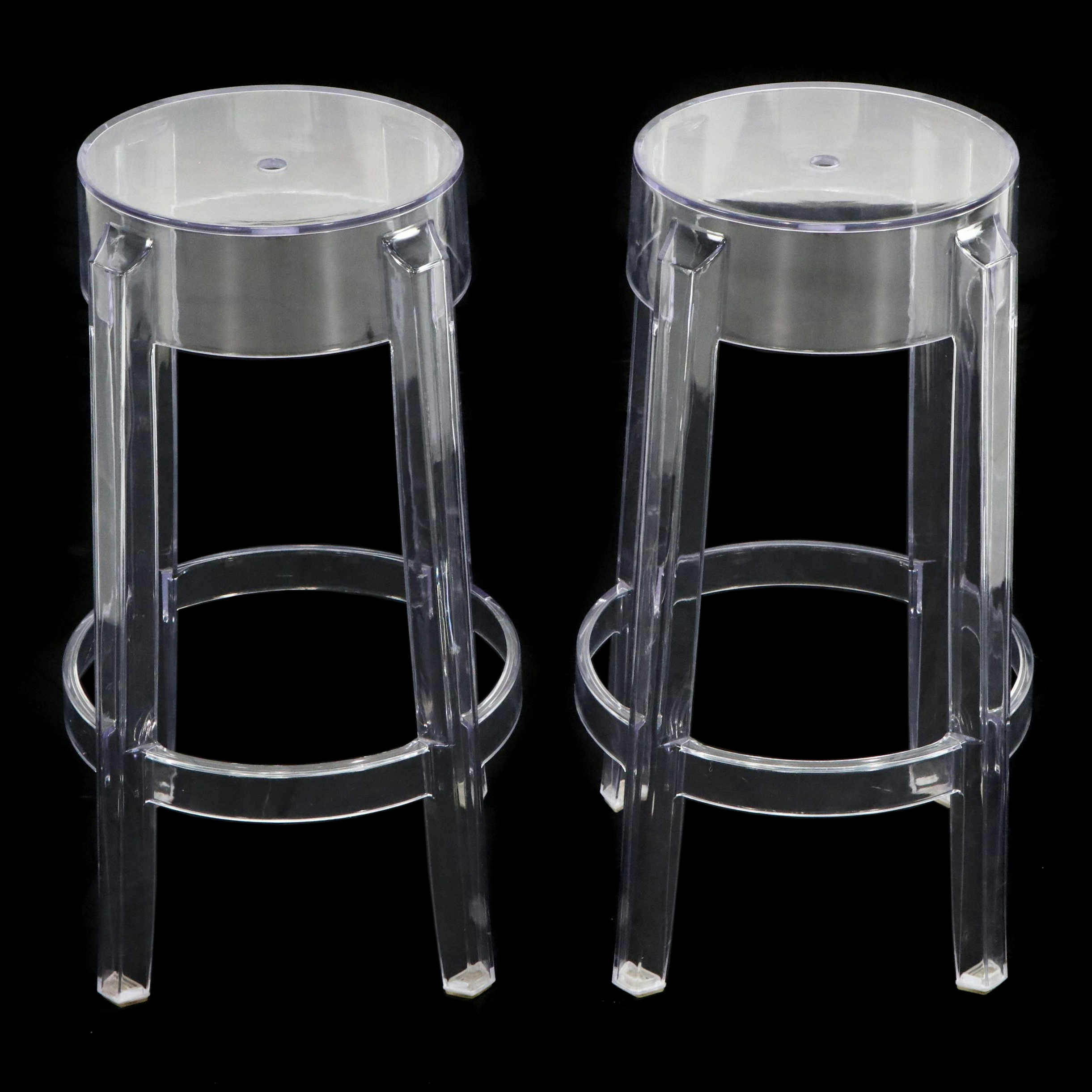 Pair of "Charles Ghost" Style Clear Acrylic Barstools
