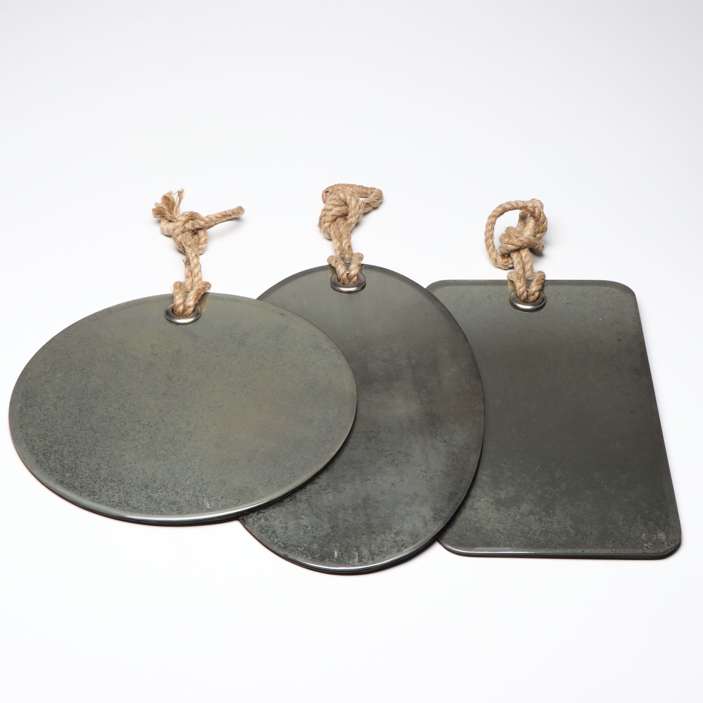 Rustic Distressed Glass and Rope Wall Mirrors