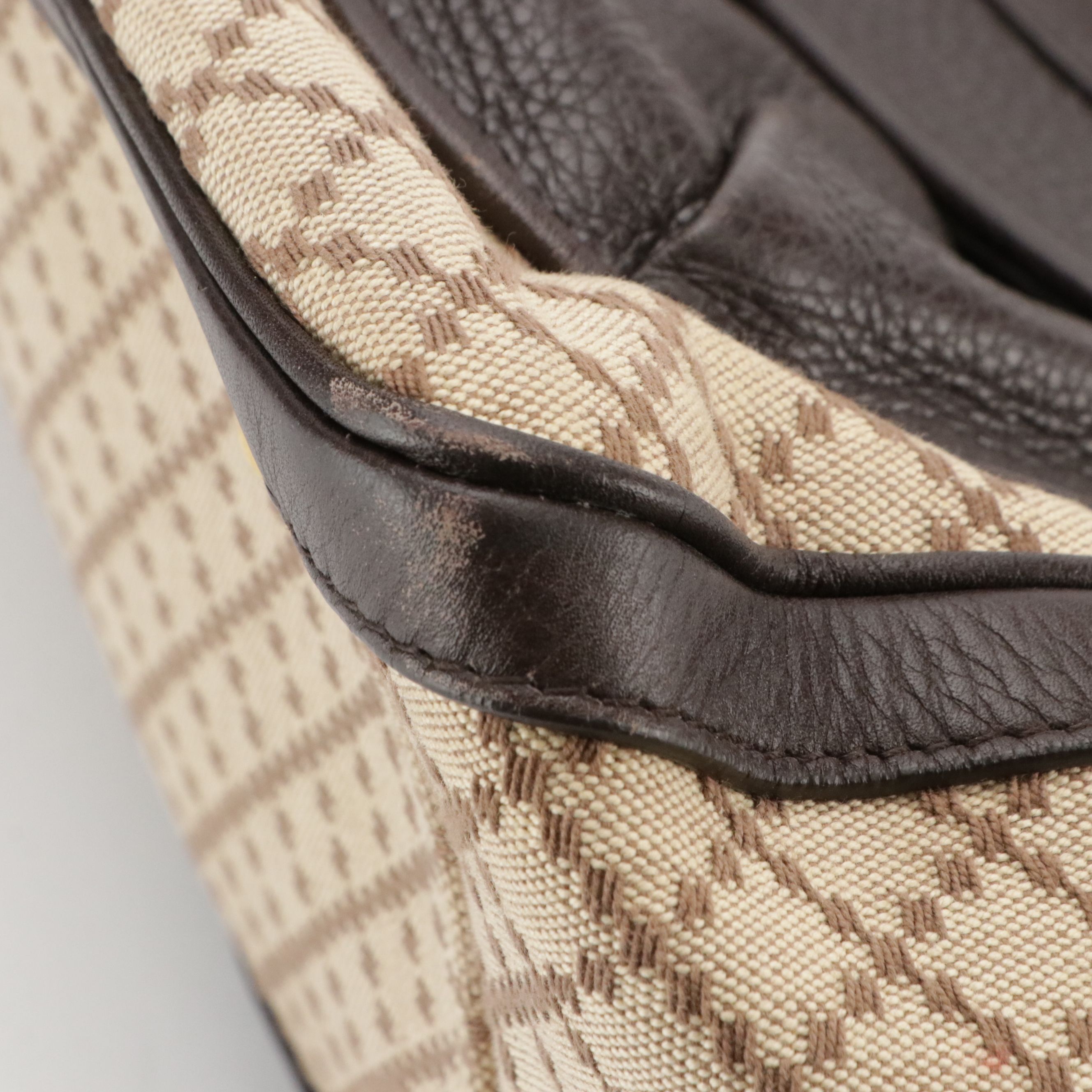 Gucci 1973 Large Zippered Handbag in Brown Calfskin Leather and Diamante Canvas